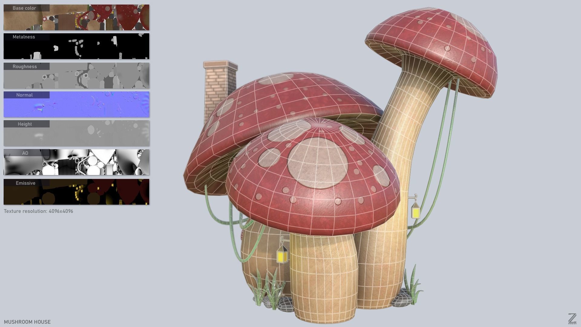 Mushroom house Low-poly 3D model_2
