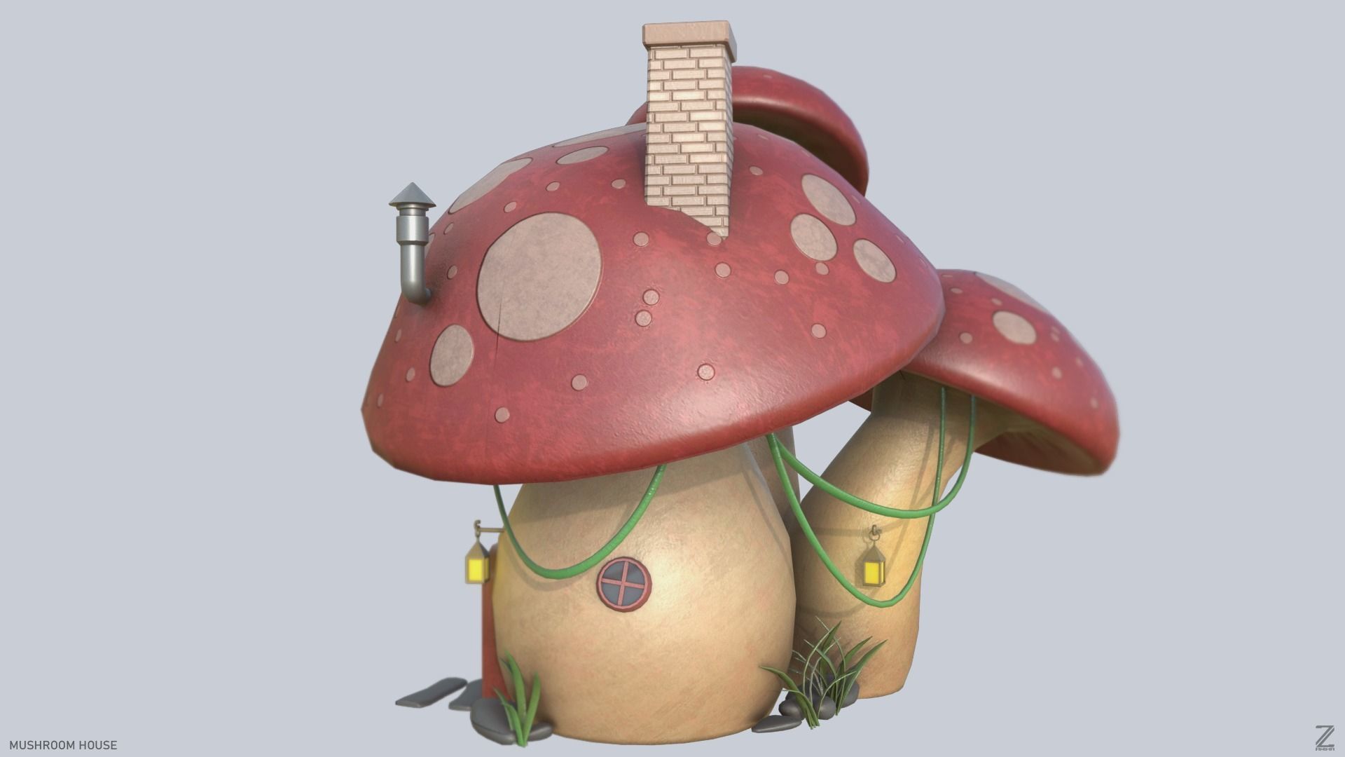Mushroom house Low-poly 3D model_5