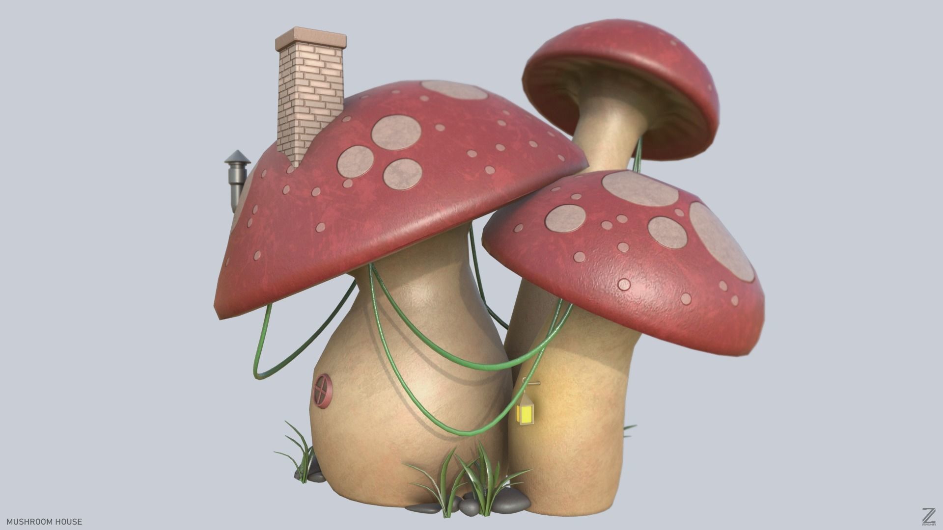 Mushroom house Low-poly 3D model_6