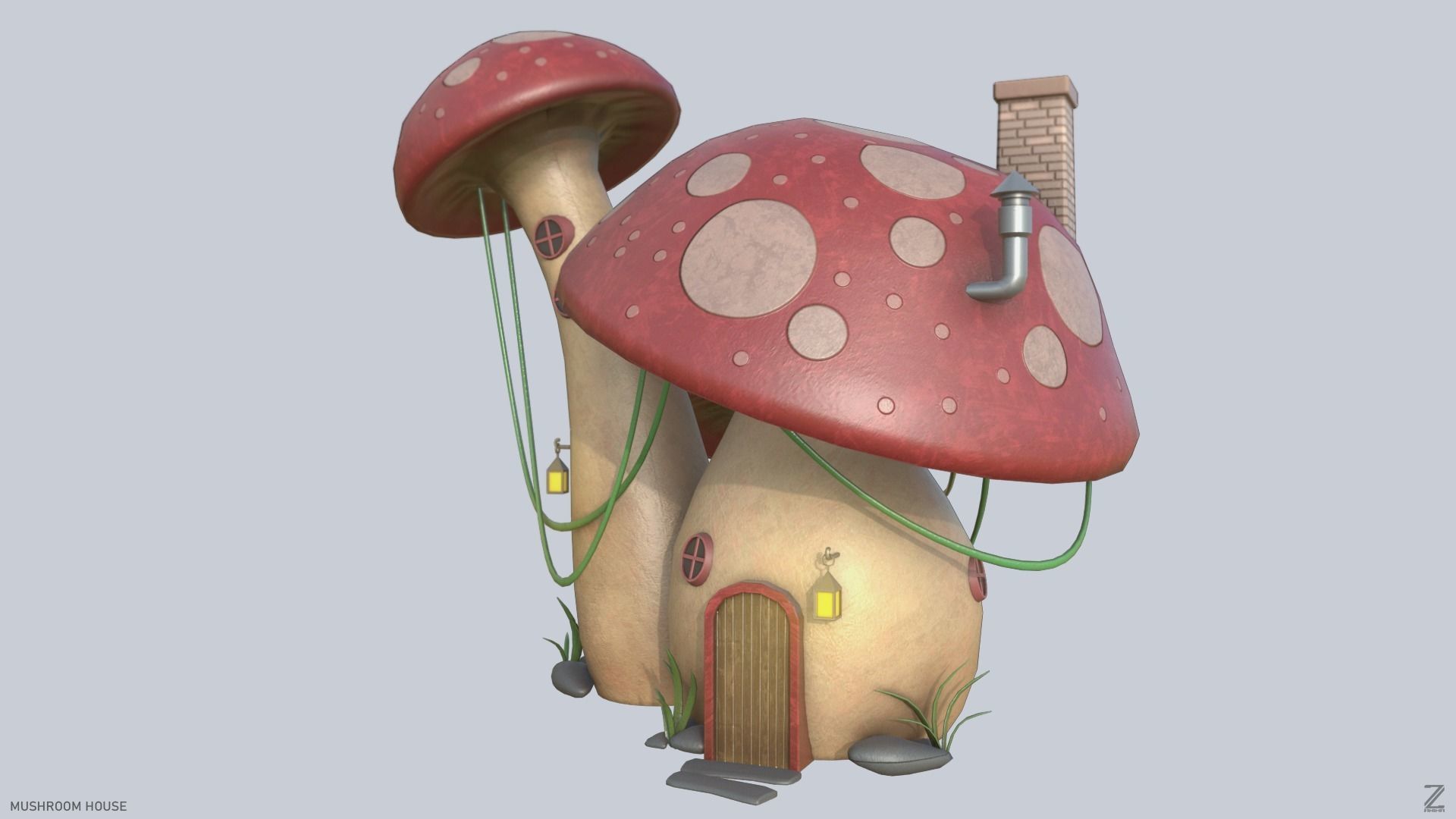 Mushroom house Low-poly 3D model_1