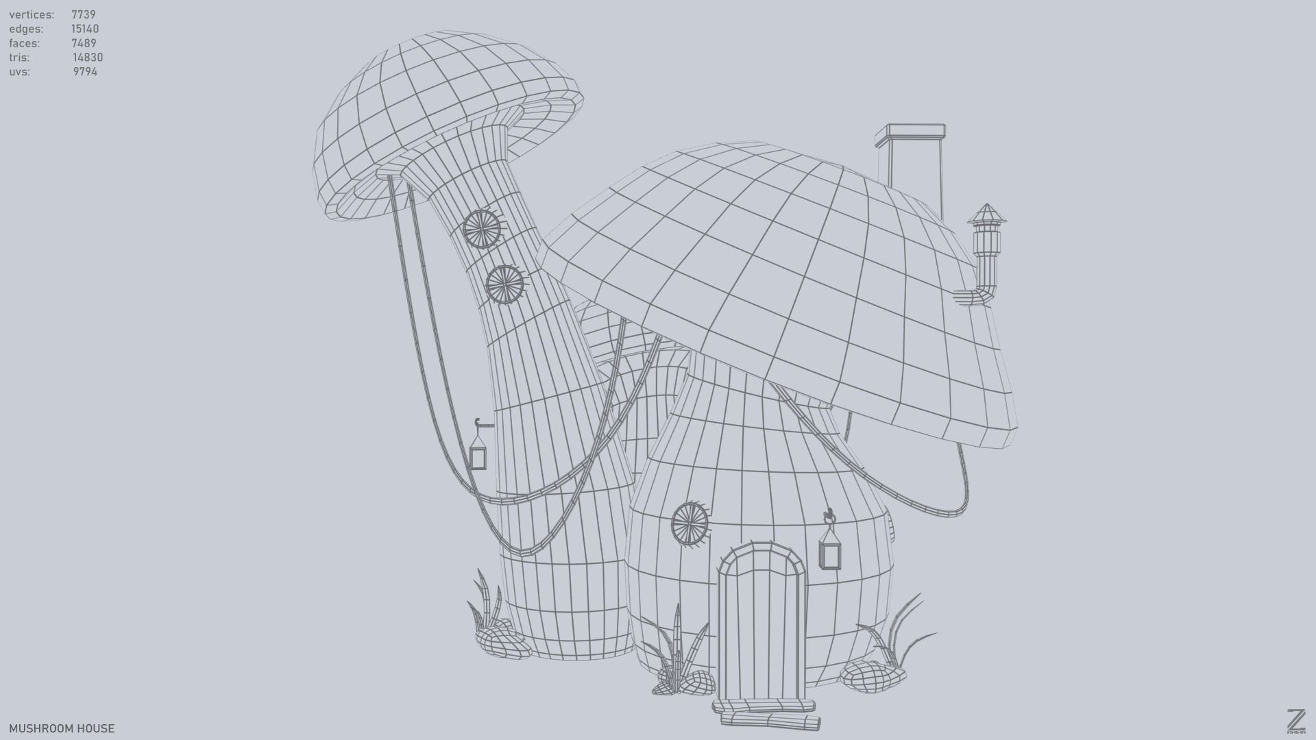 Mushroom house Low-poly 3D model_3