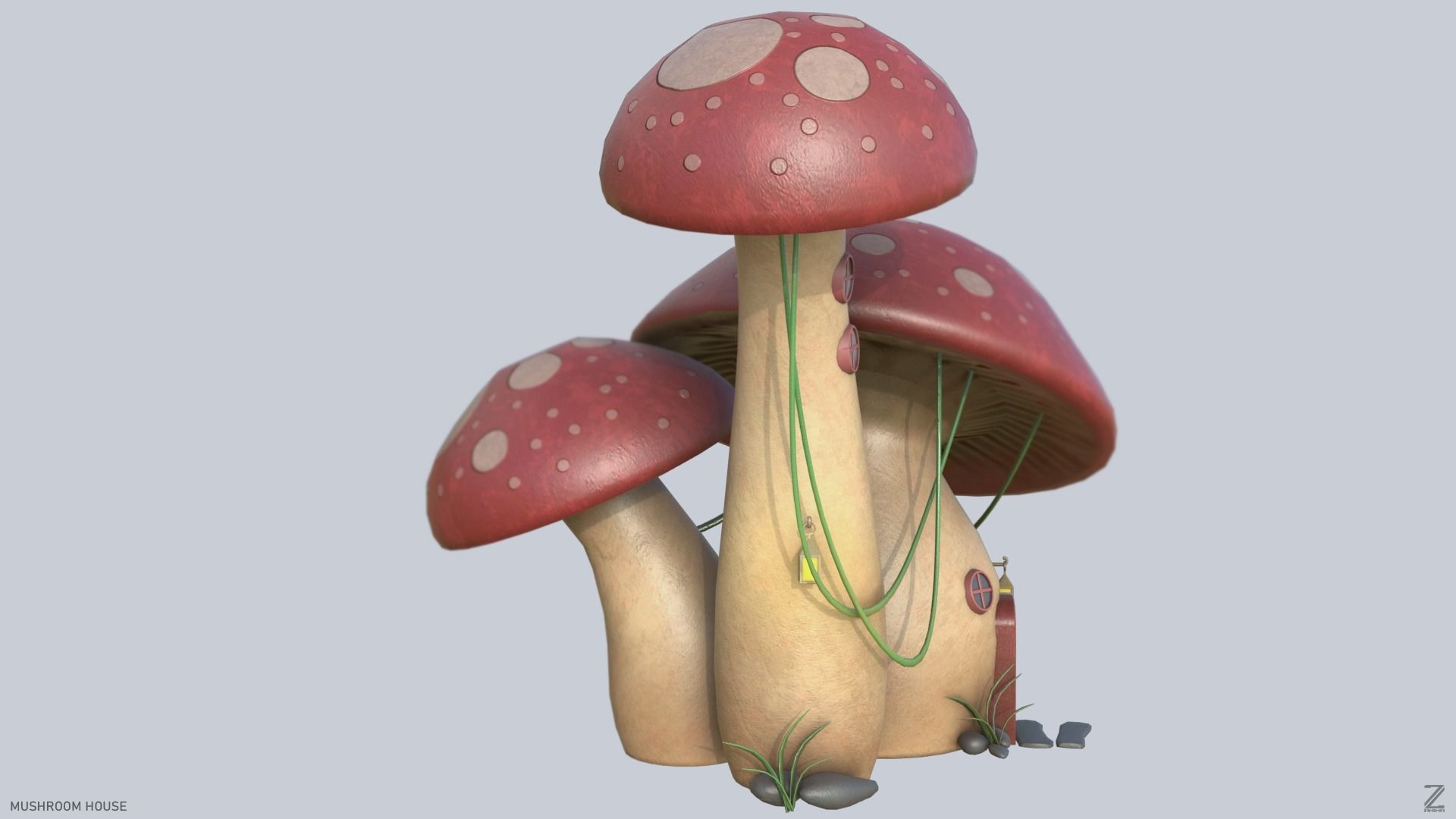 Mushroom house Low-poly 3D model_8