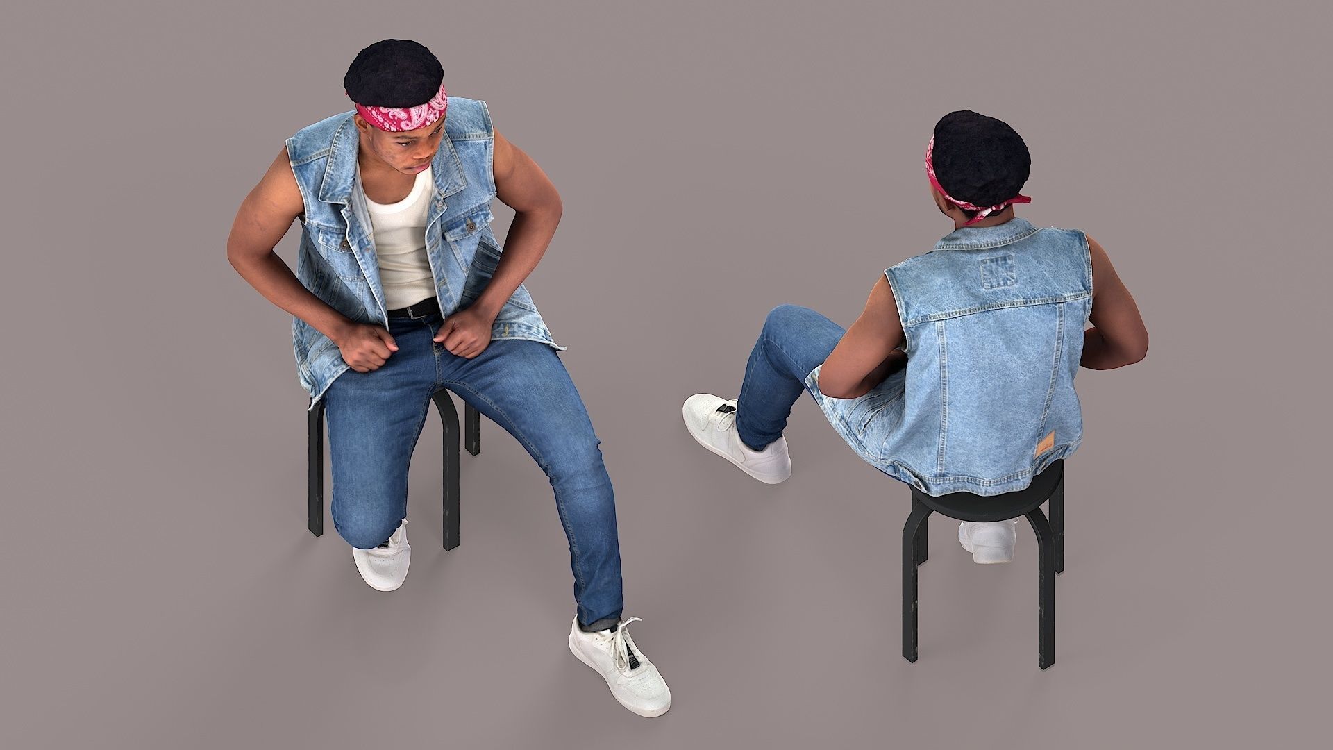 Sitting Man Bandana Clad Denim Rebel  3D model_4