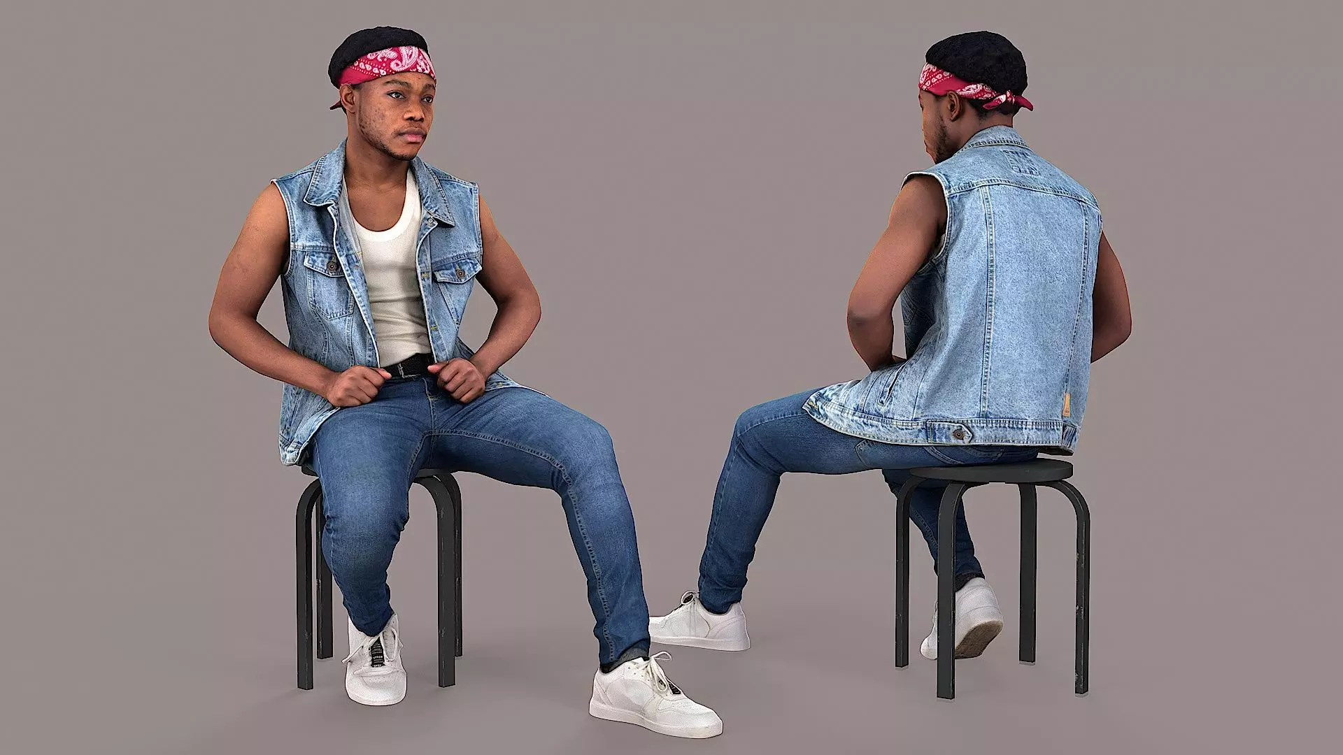 Sitting Man Bandana Clad Denim Rebel  3D model_0
