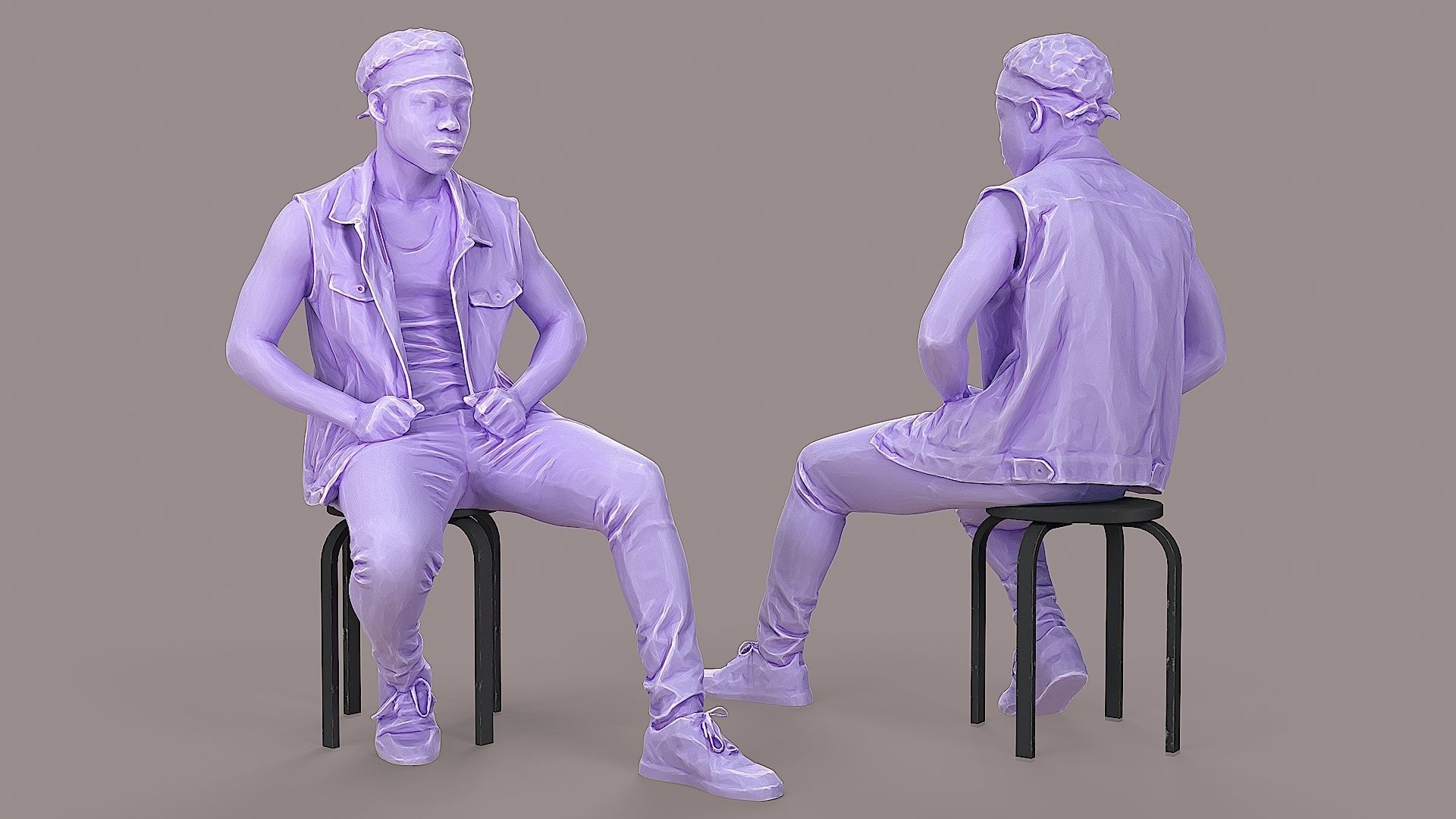 Sitting Man Bandana Clad Denim Rebel  3D model_2