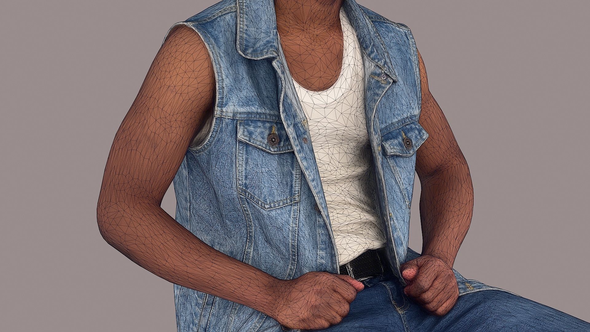 Sitting Man Bandana Clad Denim Rebel  3D model_10