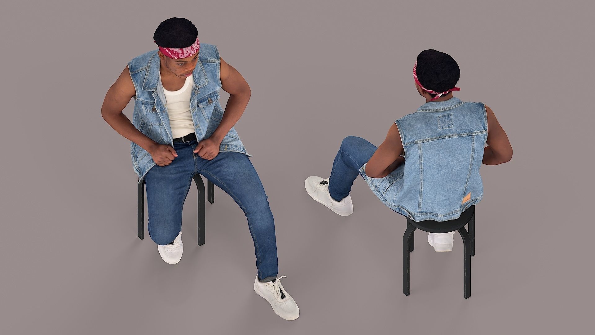 Sitting Man Bandana Clad Denim Rebel  3D model_5