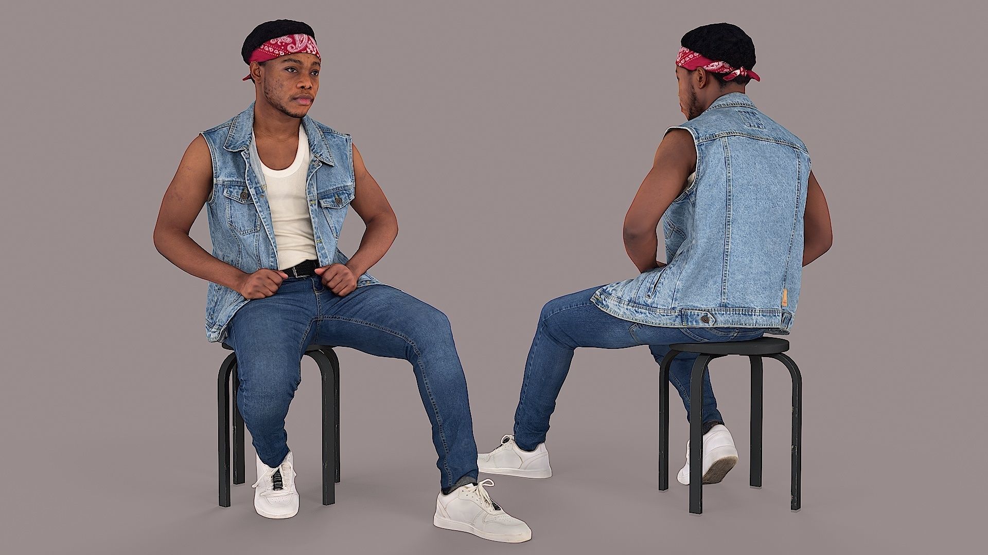Sitting Man Bandana Clad Denim Rebel  3D model_1