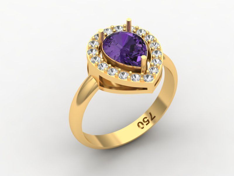 Engagement Ring with Pear Stone 3D print model 3D print model_1