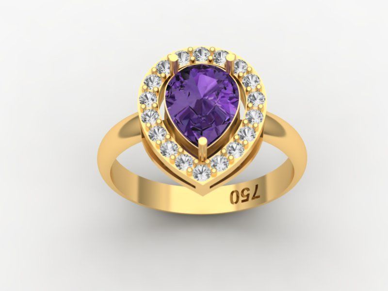 Engagement Ring with Pear Stone 3D print model 3D print model_2