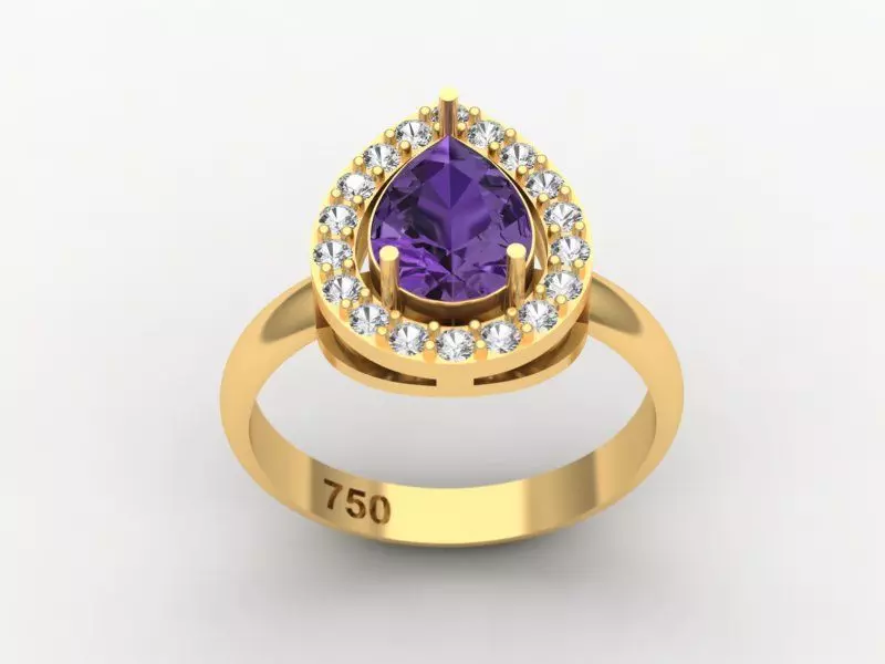 Engagement Ring with Pear Stone 3D print model 3D print model_0