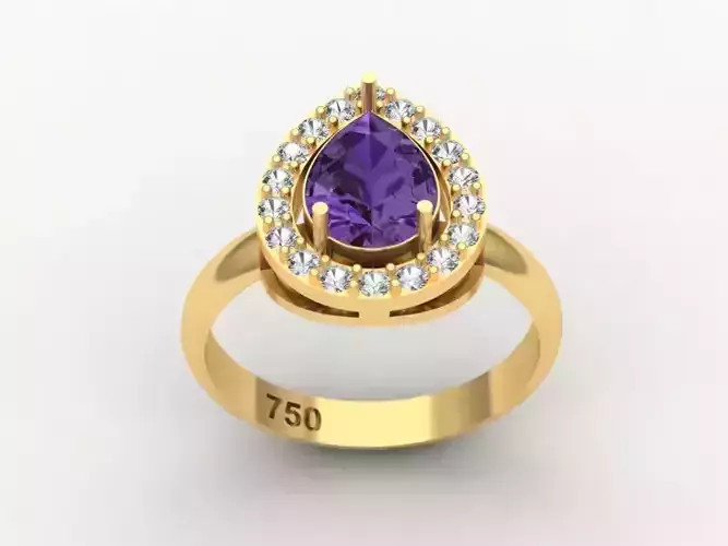 Engagement Ring with Pear Stone 3D print model