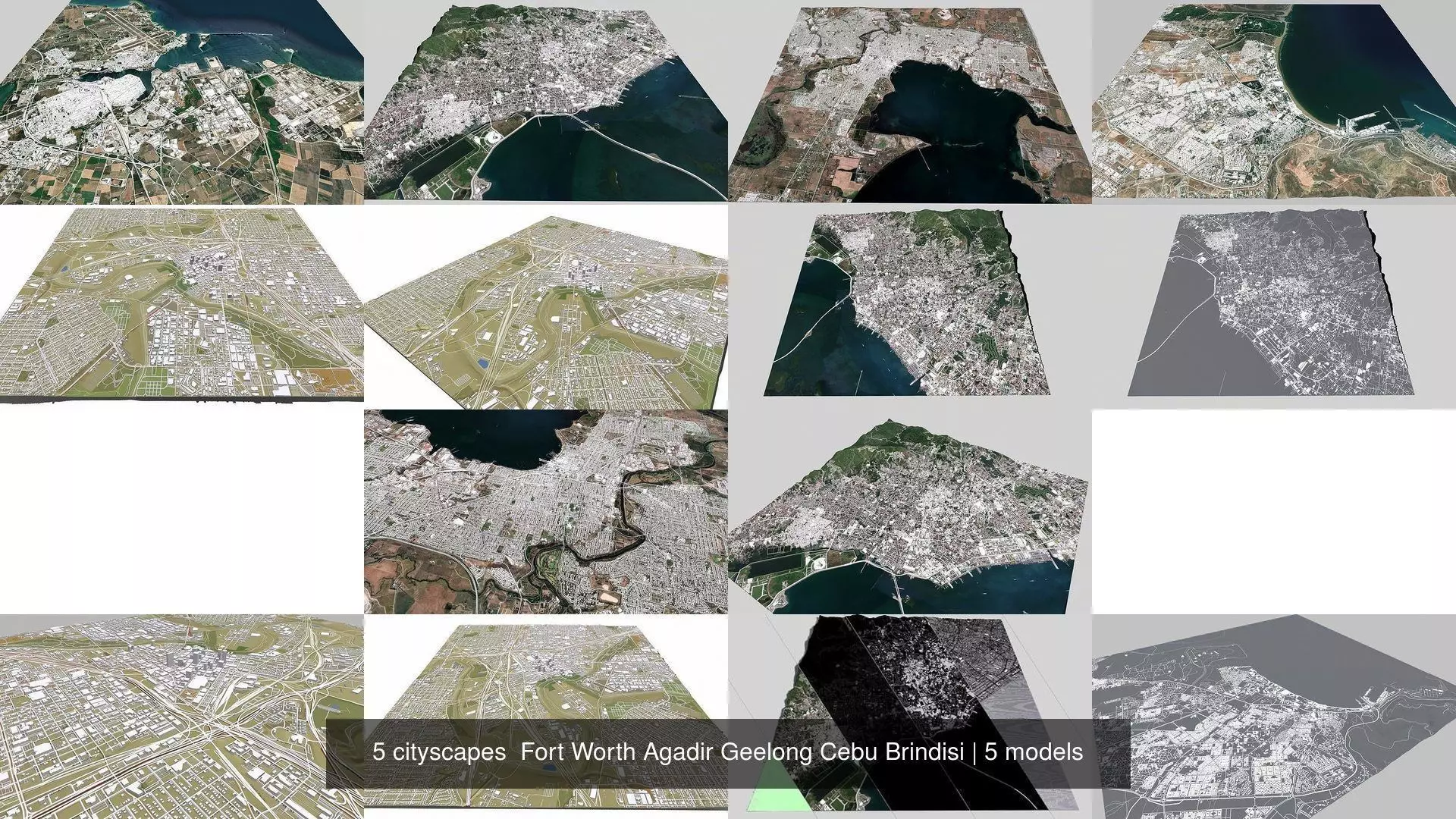 5 cityscapes  Fort Worth Agadir Geelong Cebu Brindisi 3D Model Collection_0