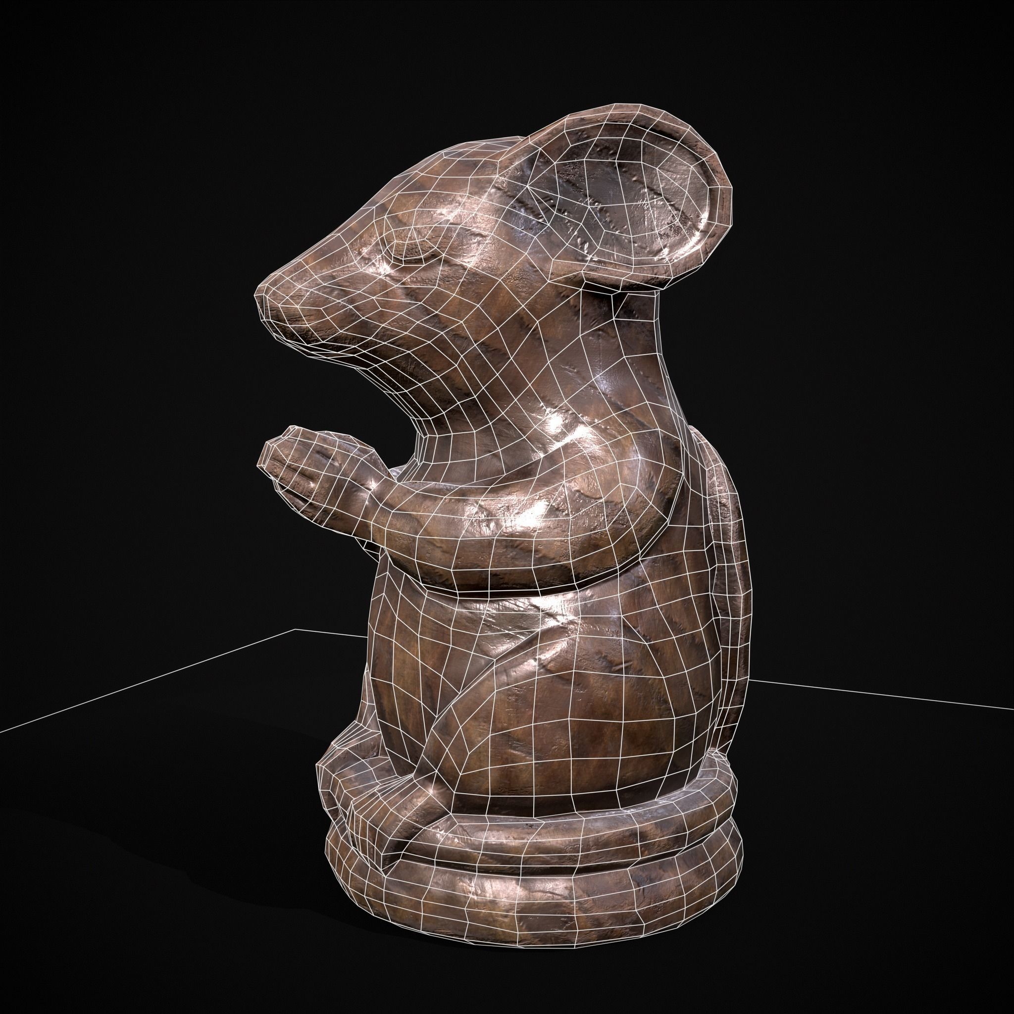Wooden Praying Mouse Toy Low-poly 3D model_4