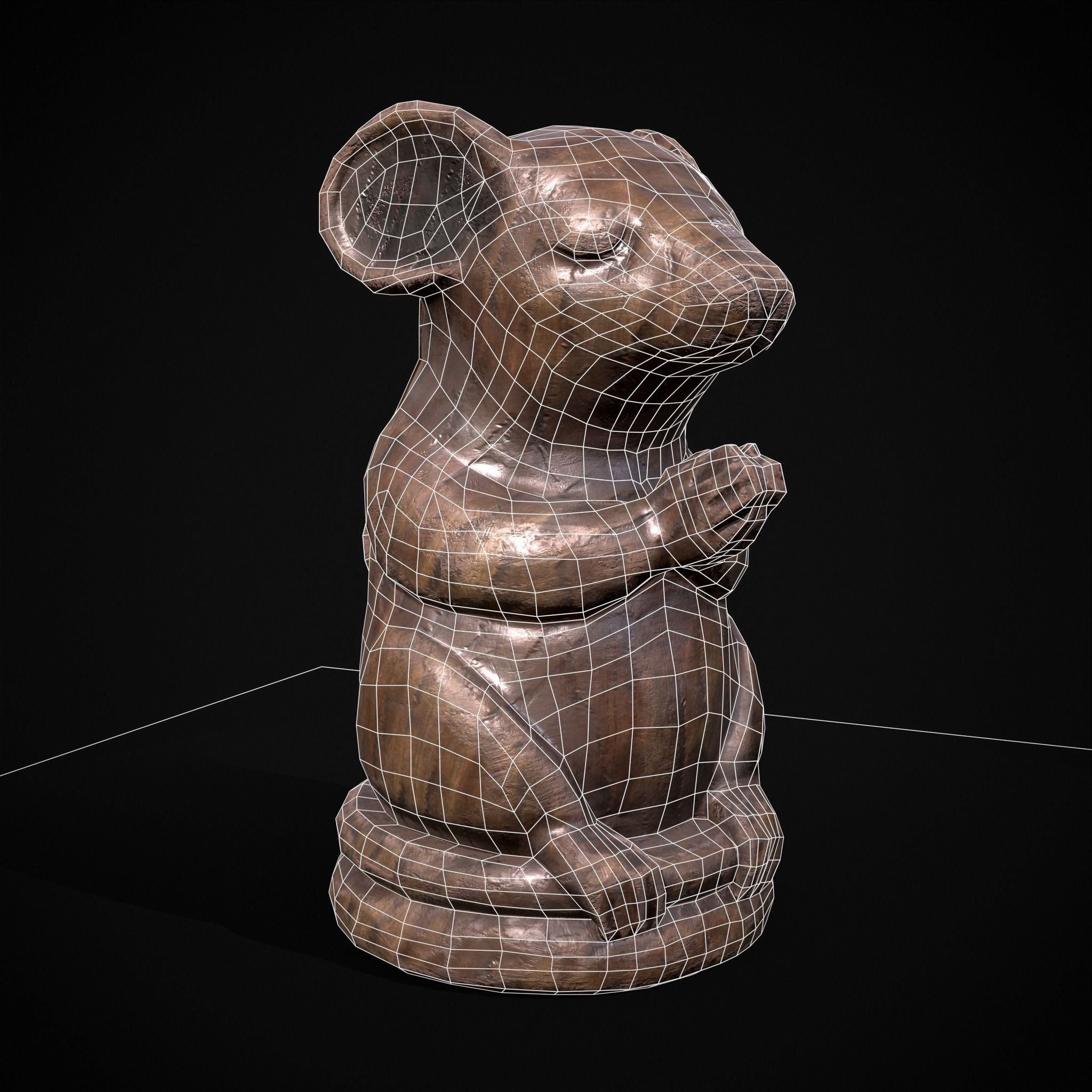 Wooden Praying Mouse Toy Low-poly 3D model_13