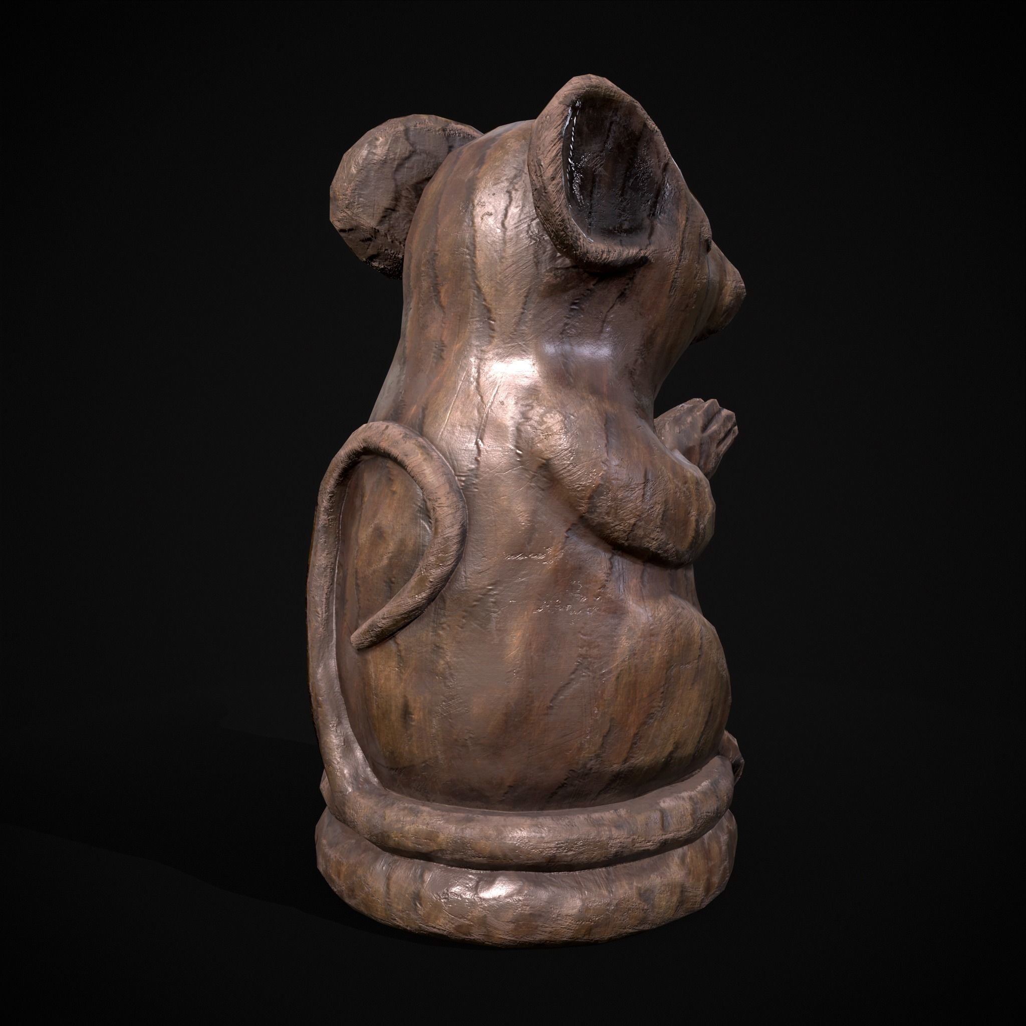 Wooden Praying Mouse Toy Low-poly 3D model_9