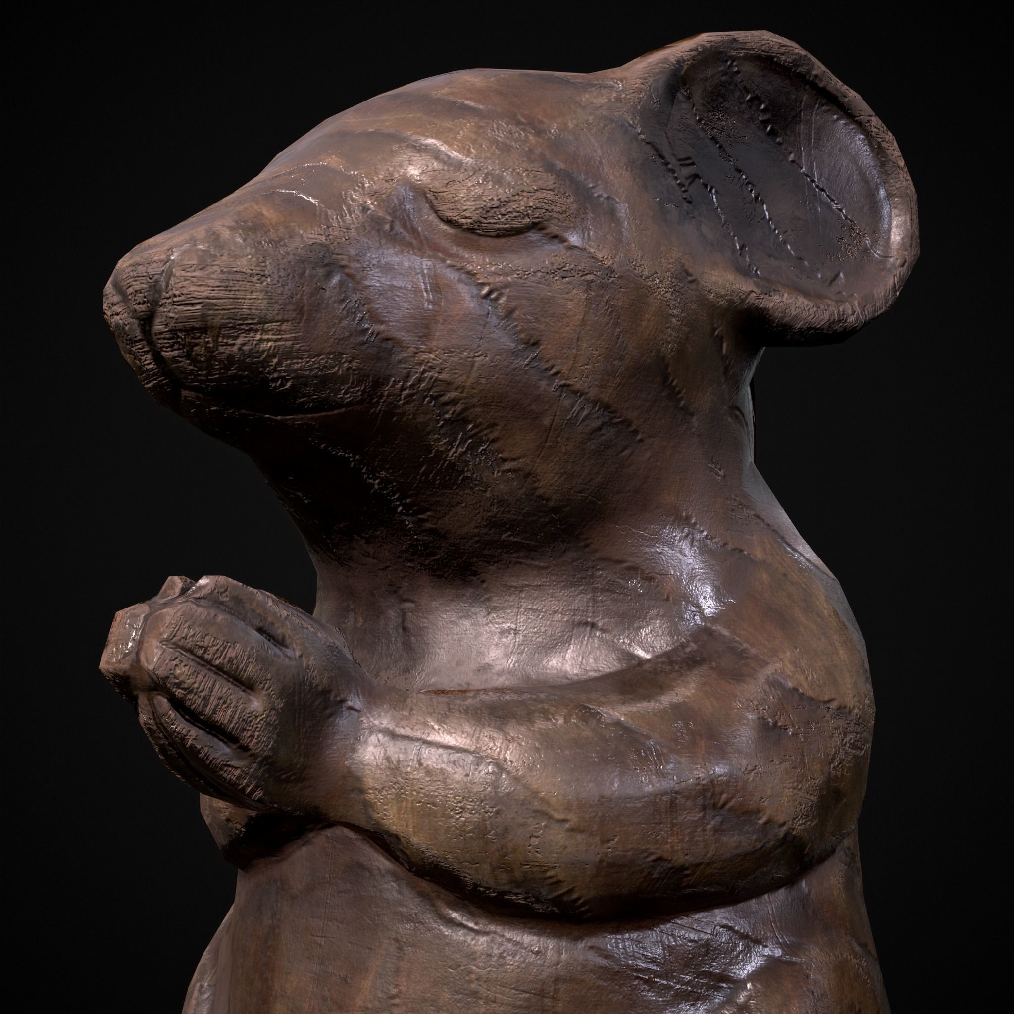 Wooden Praying Mouse Toy Low-poly 3D model_24