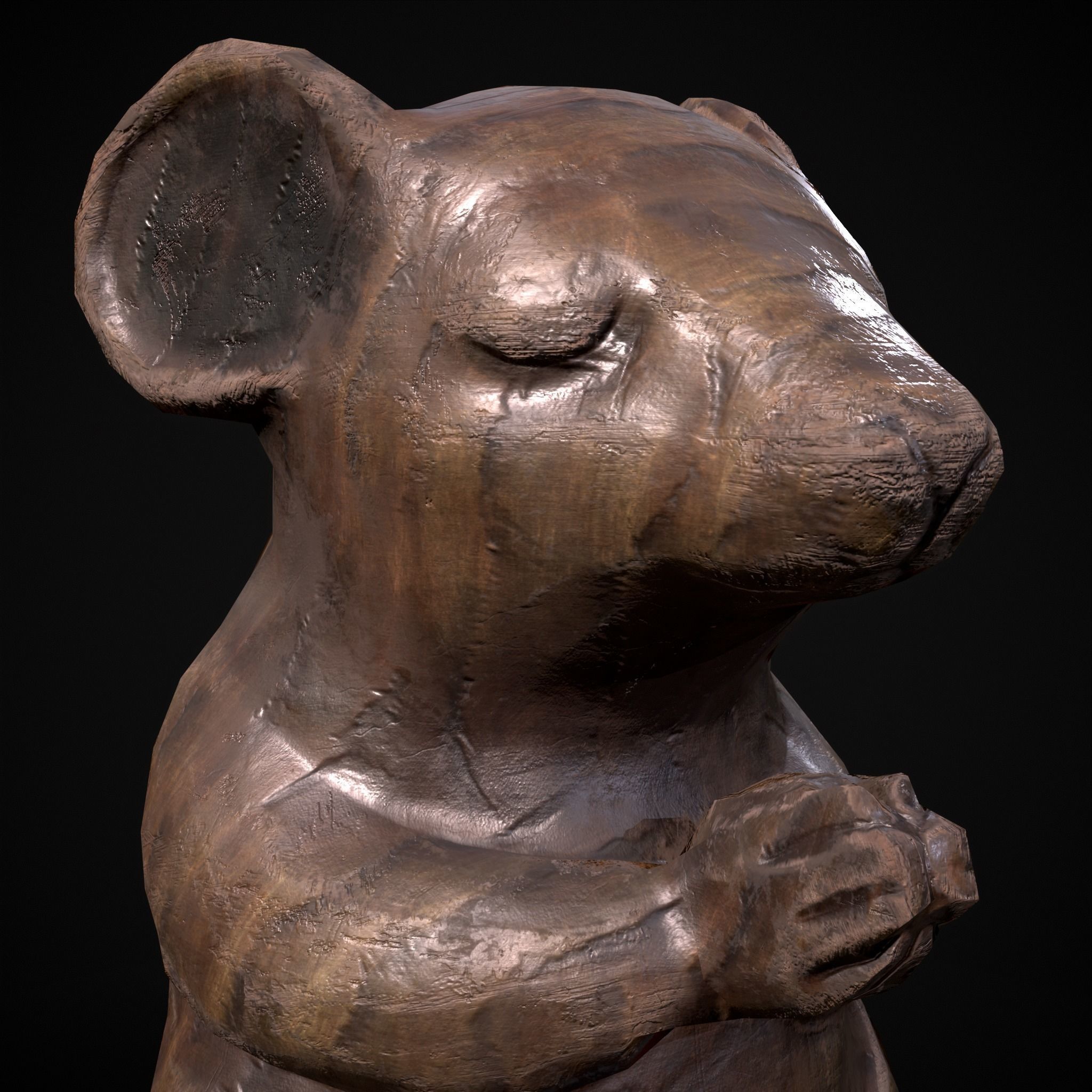 Wooden Praying Mouse Toy Low-poly 3D model_26