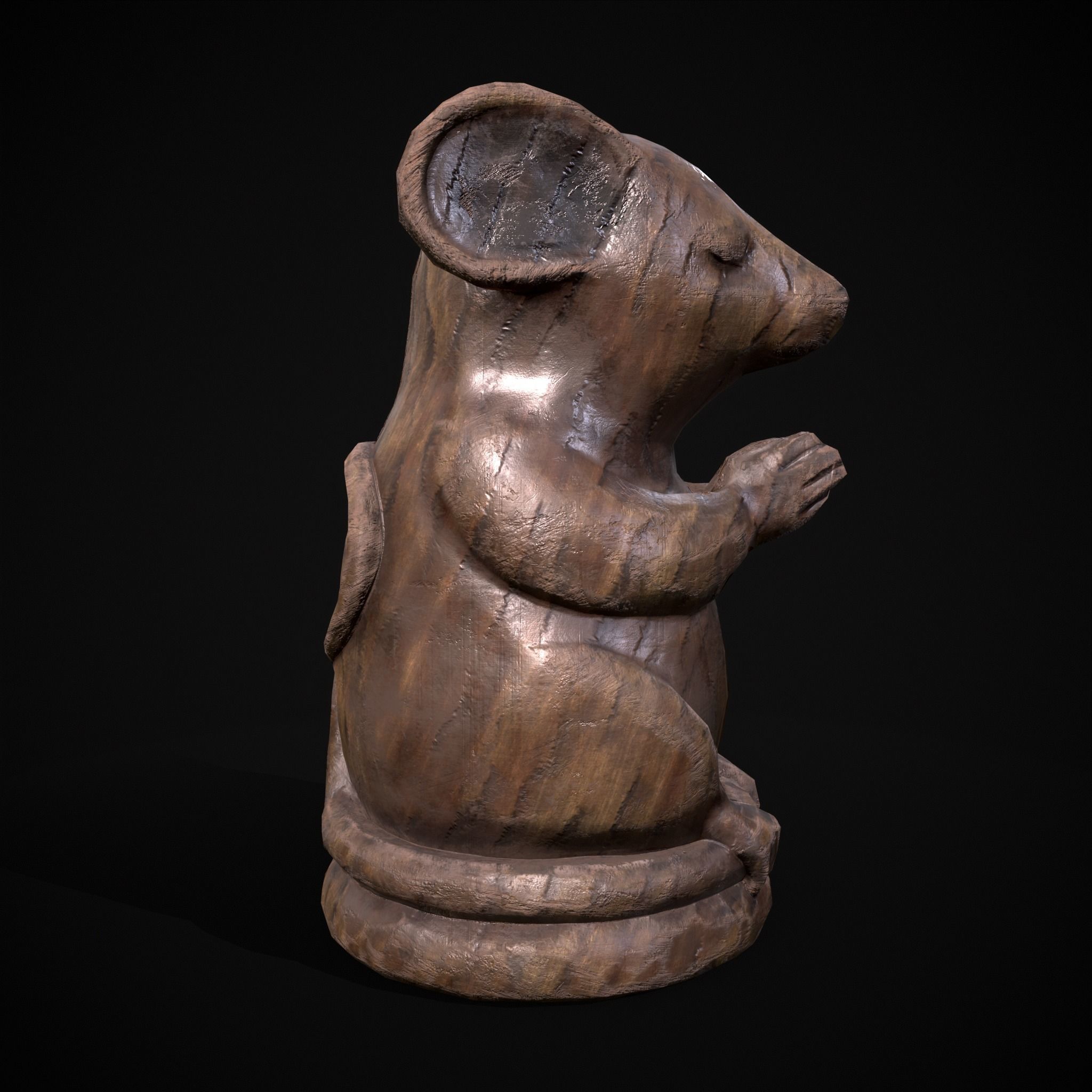 Wooden Praying Mouse Toy Low-poly 3D model_11