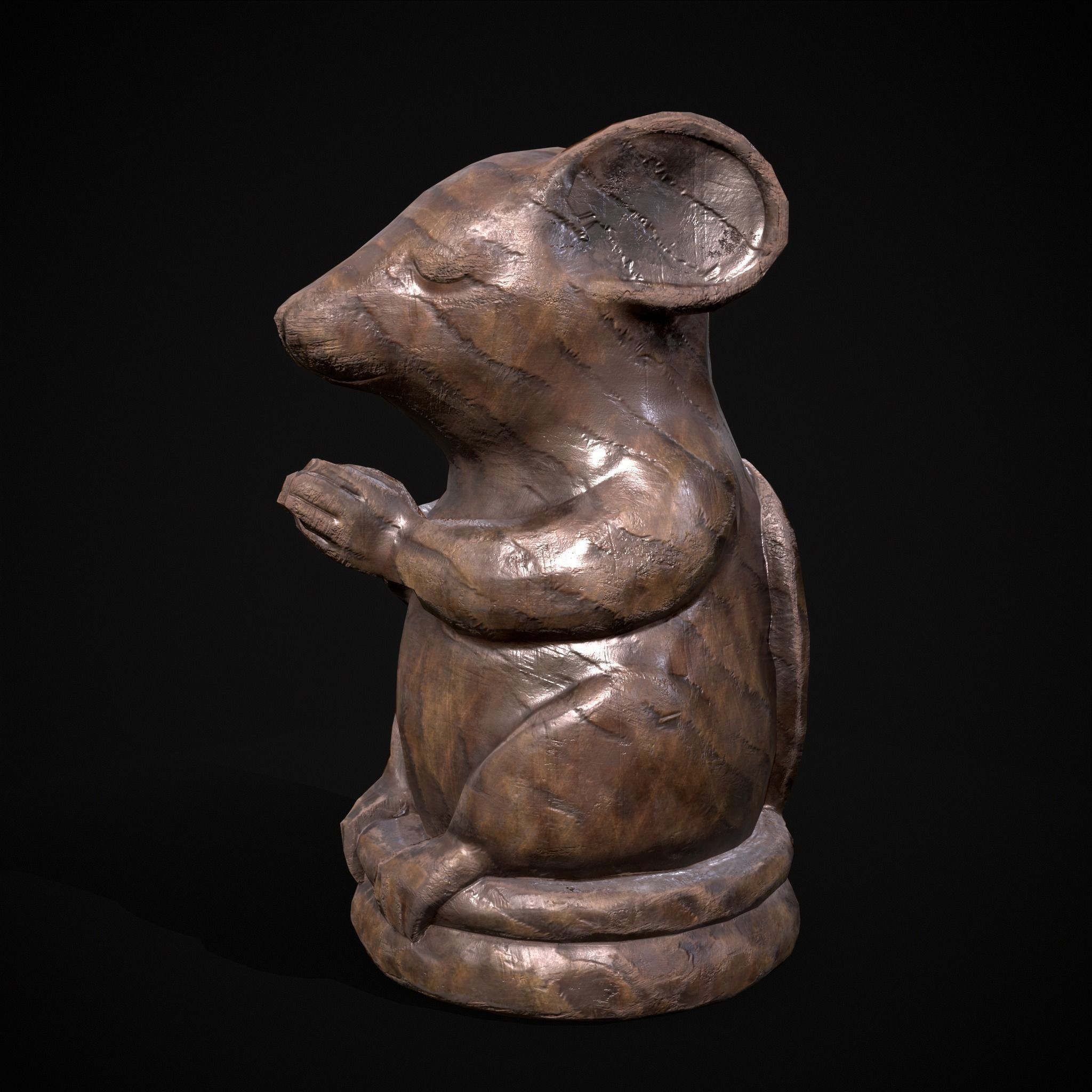 Wooden Praying Mouse Toy Low-poly 3D model_3