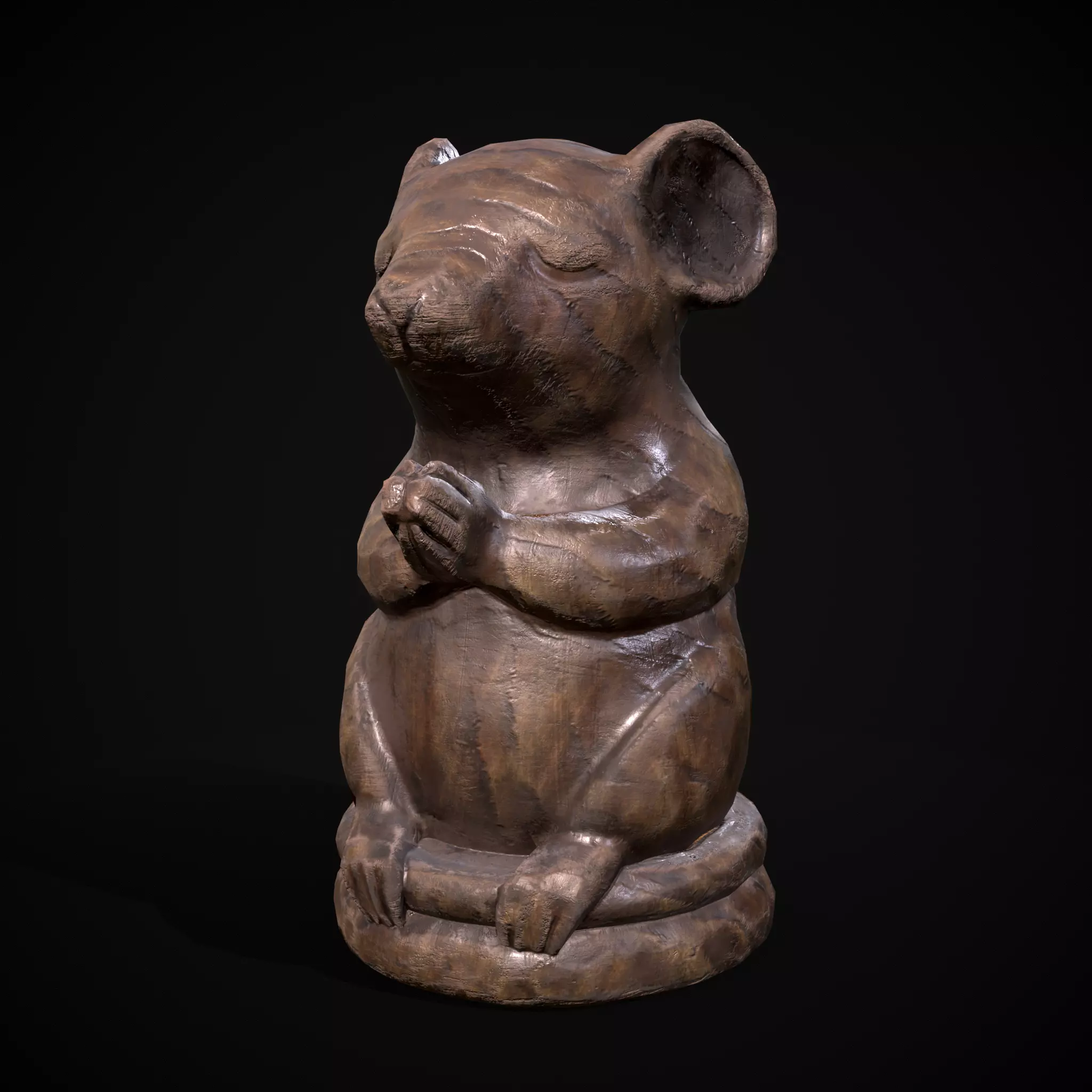 Wooden Praying Mouse Toy Low-poly 3D model_0