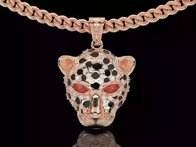 Sculpture leopard head pendant silver gold