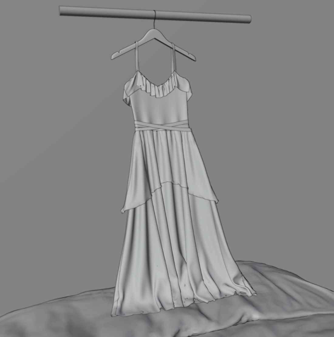 HANGED RUFFLE DRESS  3D model_1