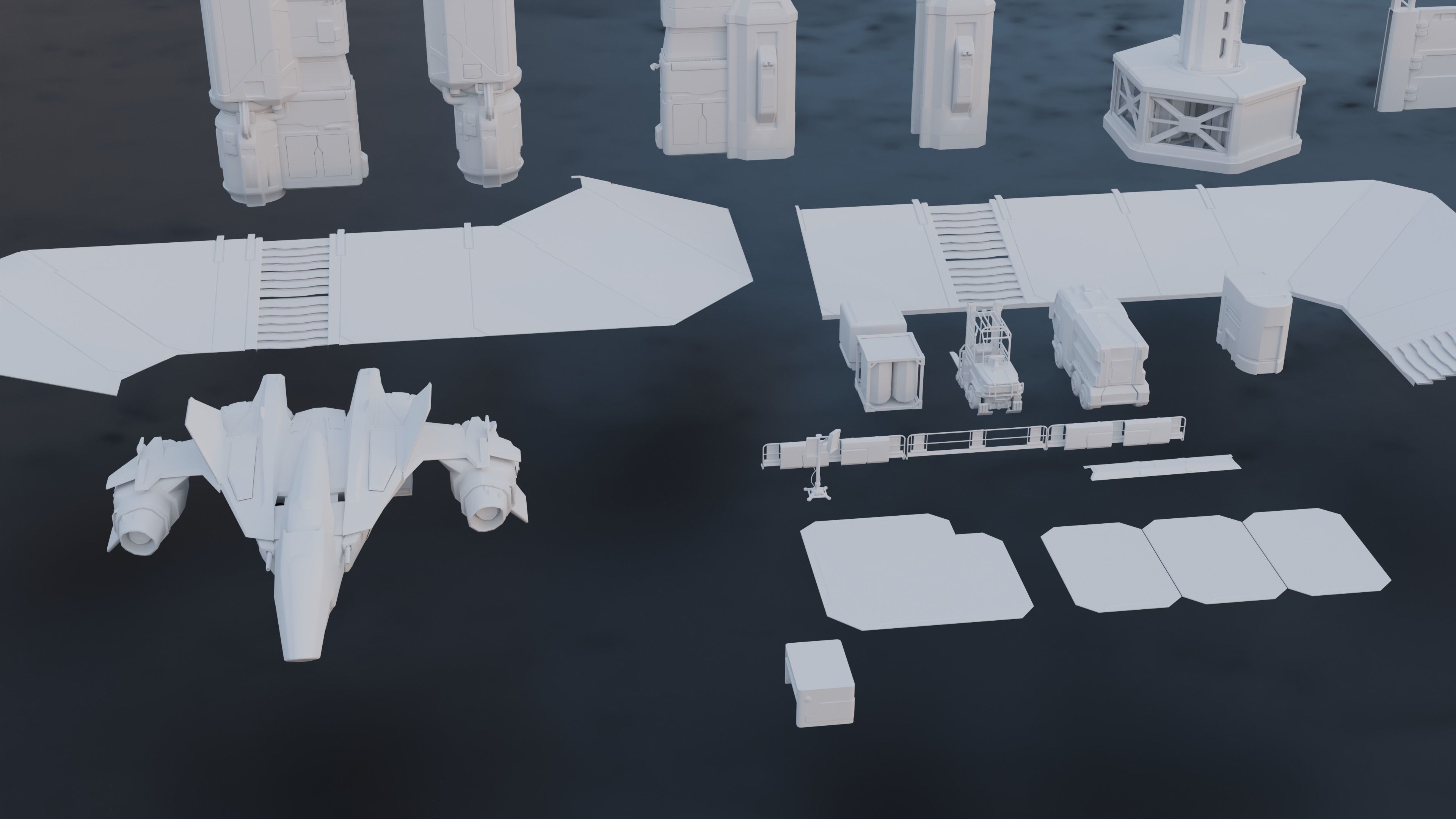 Scifi building kitbash pack Low-poly 3D model_10