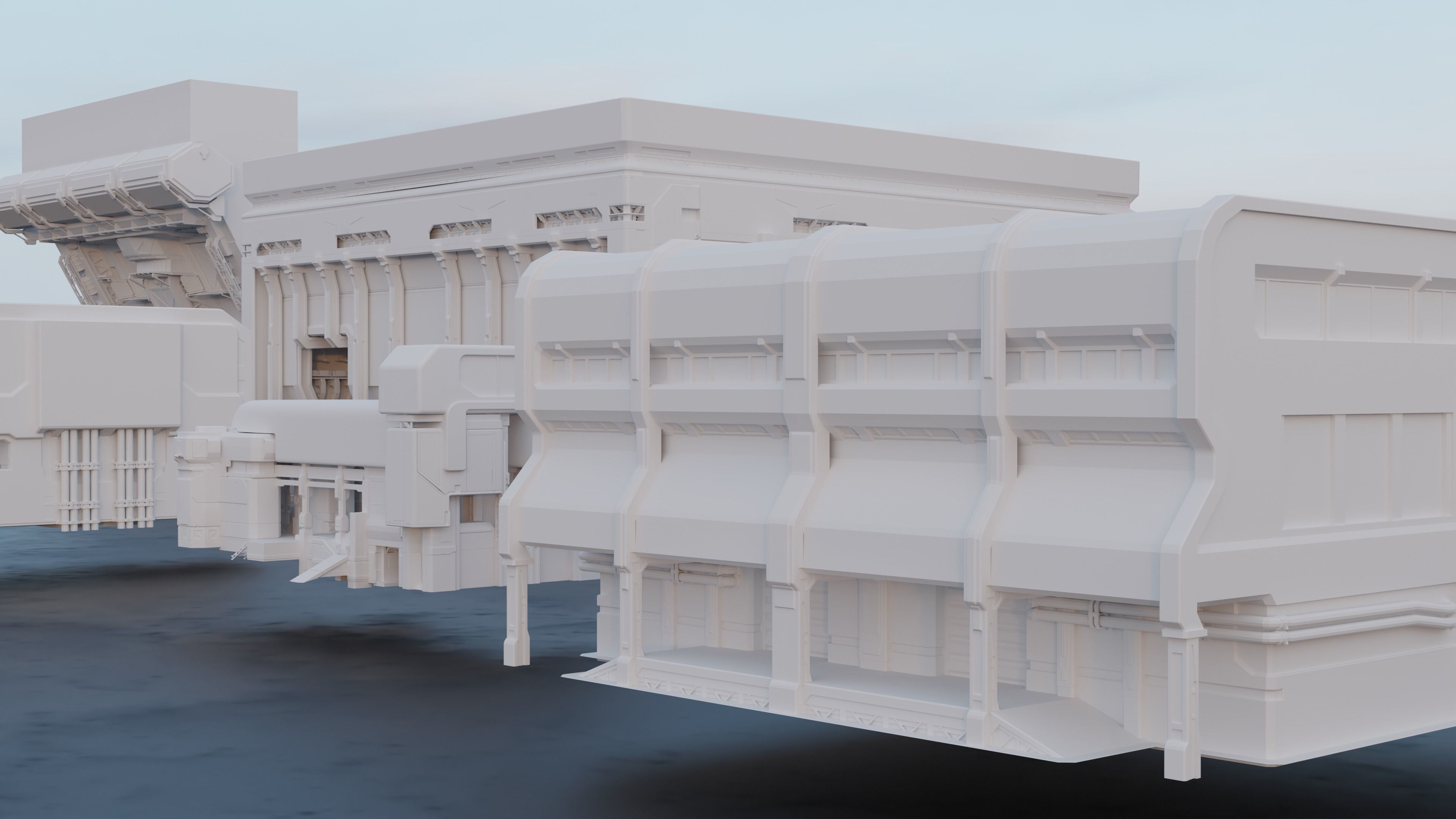 Scifi building kitbash pack Low-poly 3D model_3