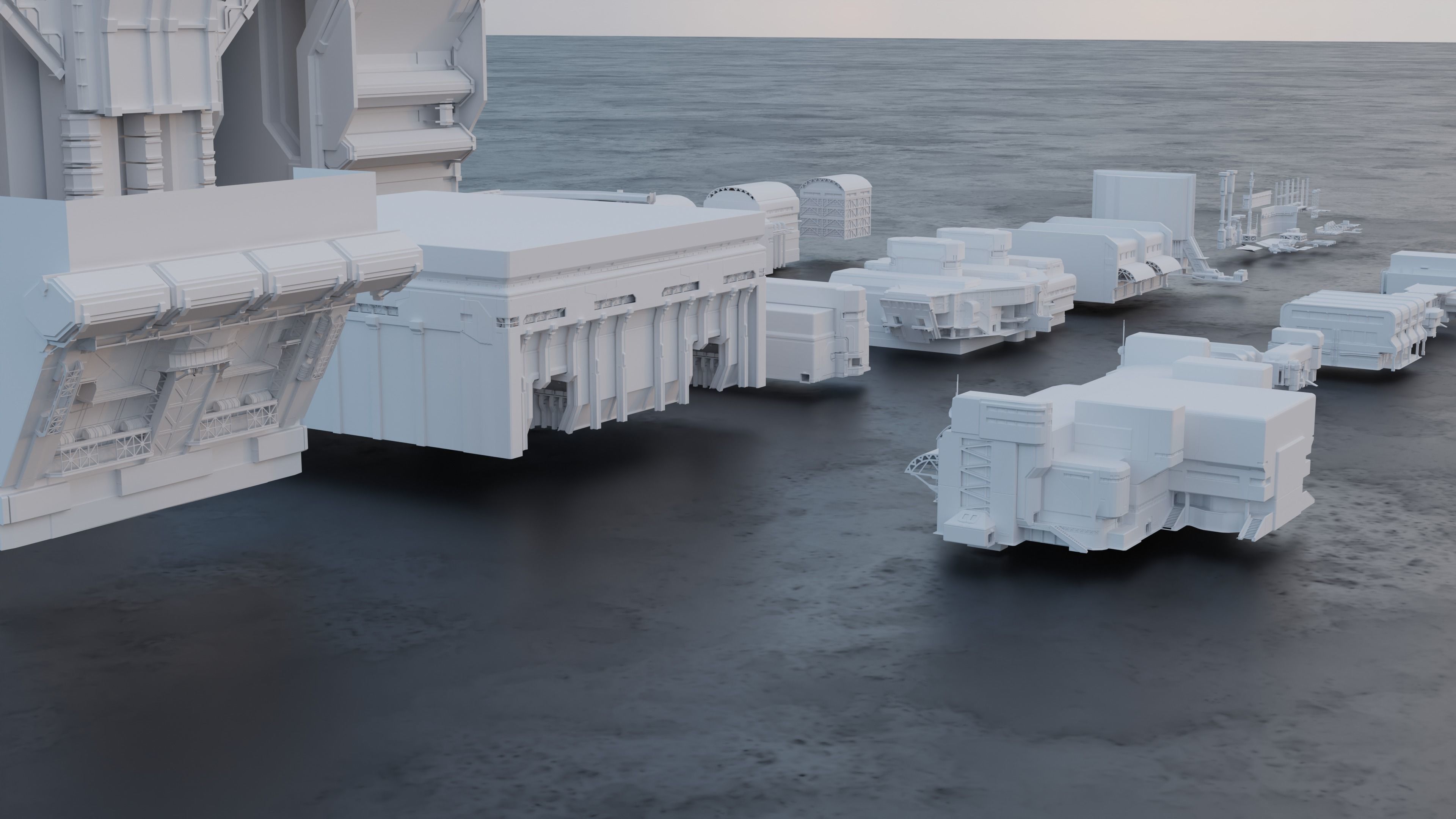 Scifi building kitbash pack Low-poly 3D model_5