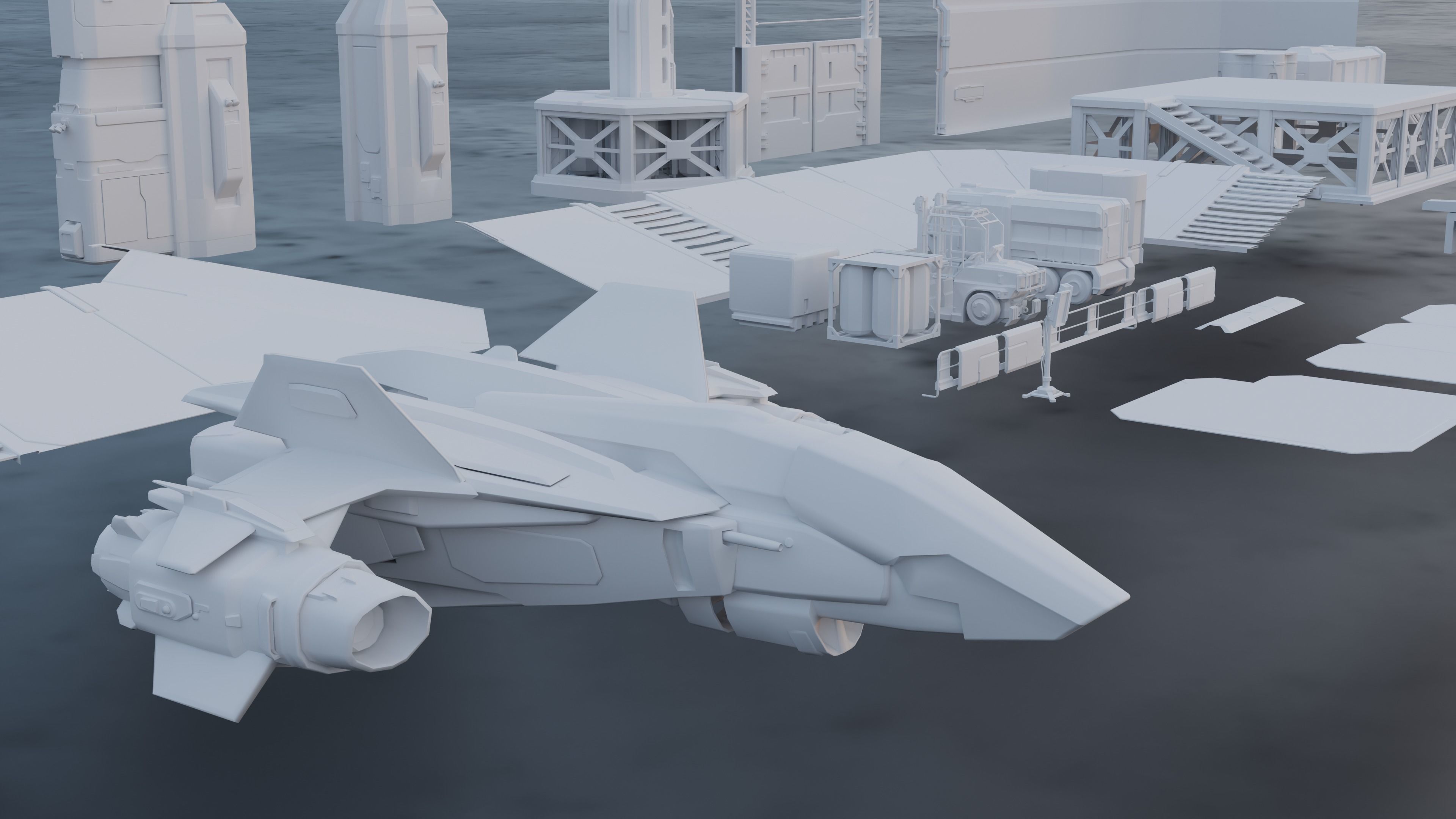 Scifi building kitbash pack Low-poly 3D model_1