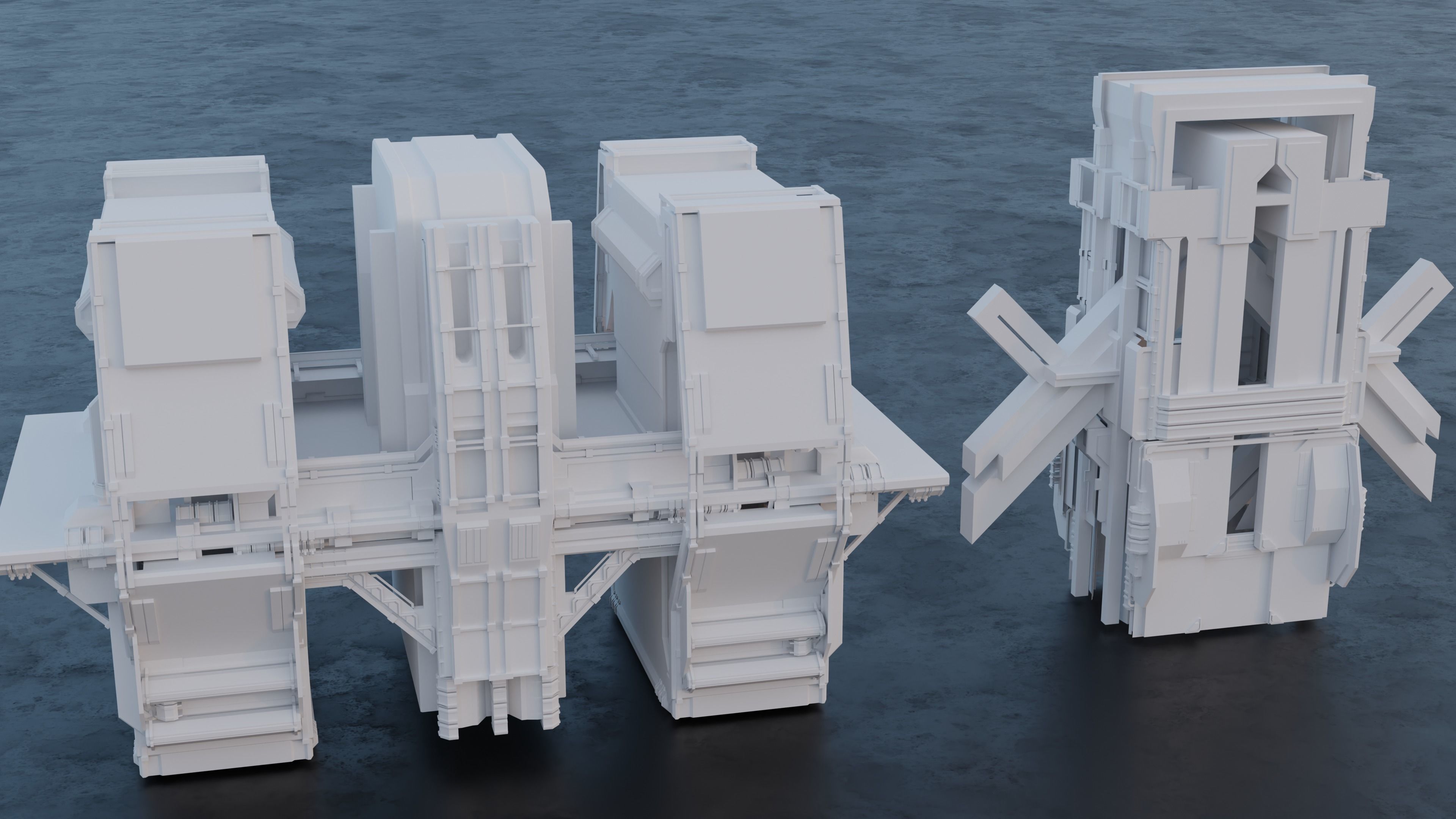 Scifi building kitbash pack Low-poly 3D model_15