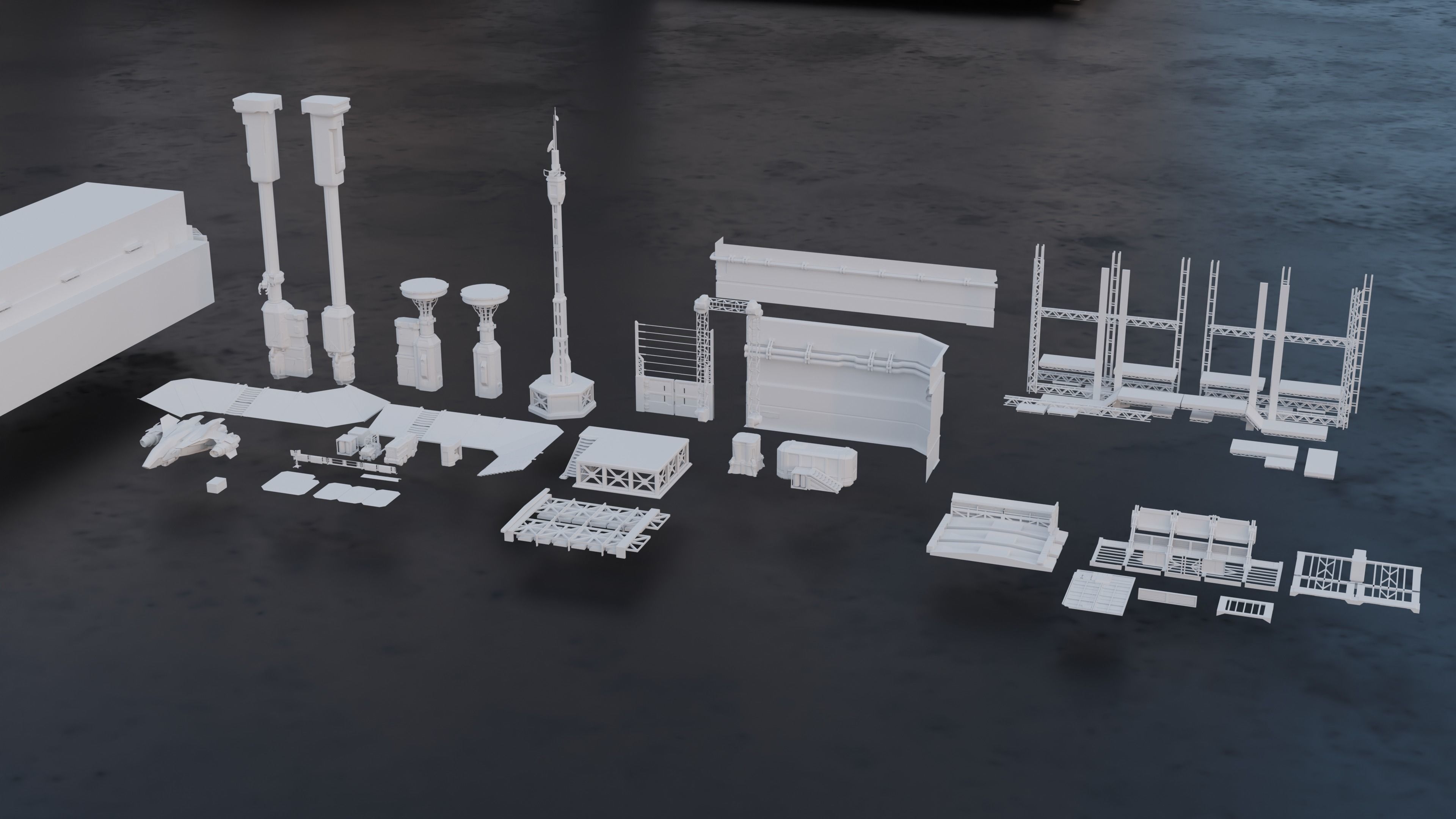 Scifi building kitbash pack Low-poly 3D model_13