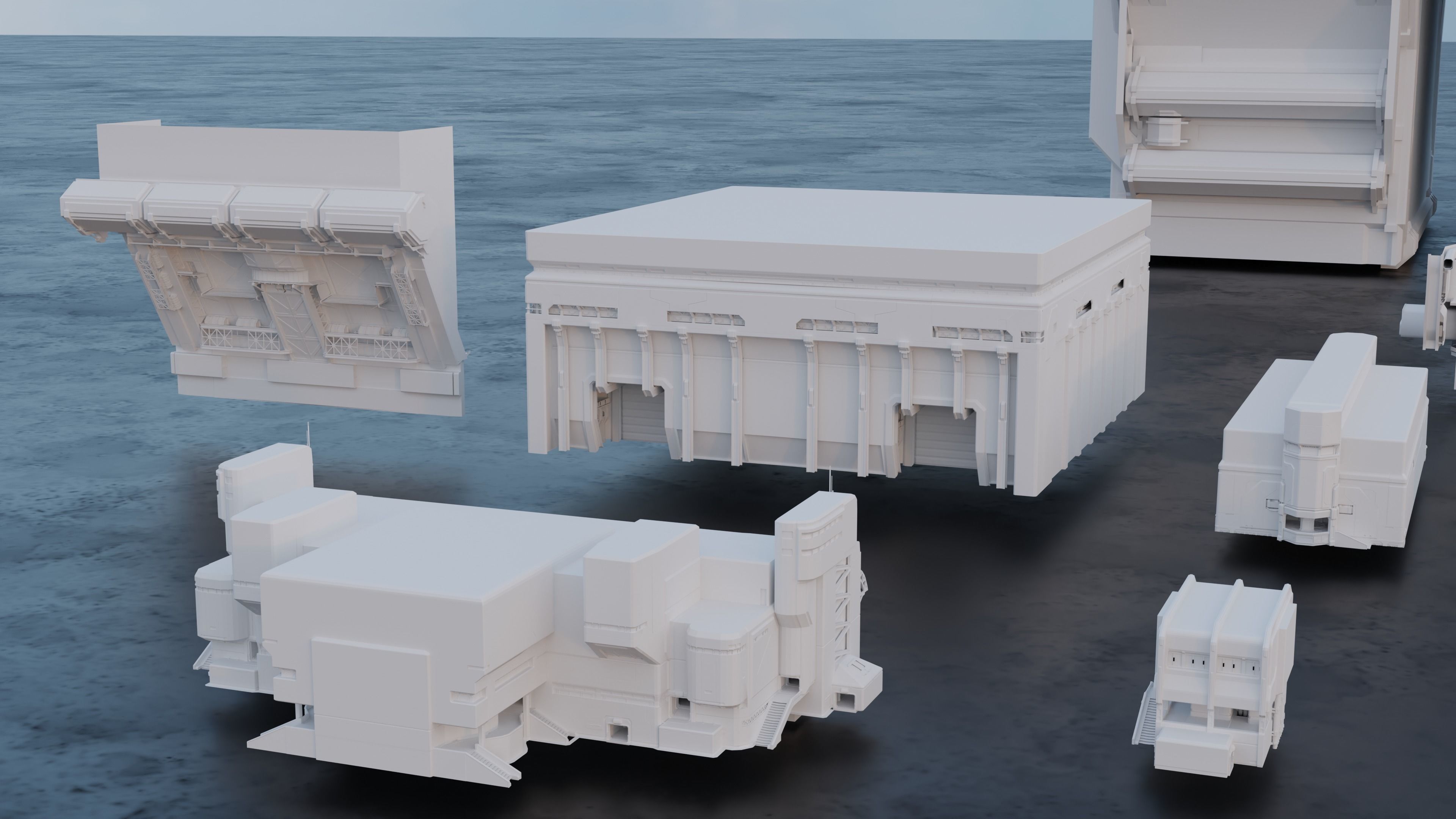 Scifi building kitbash pack Low-poly 3D model_6