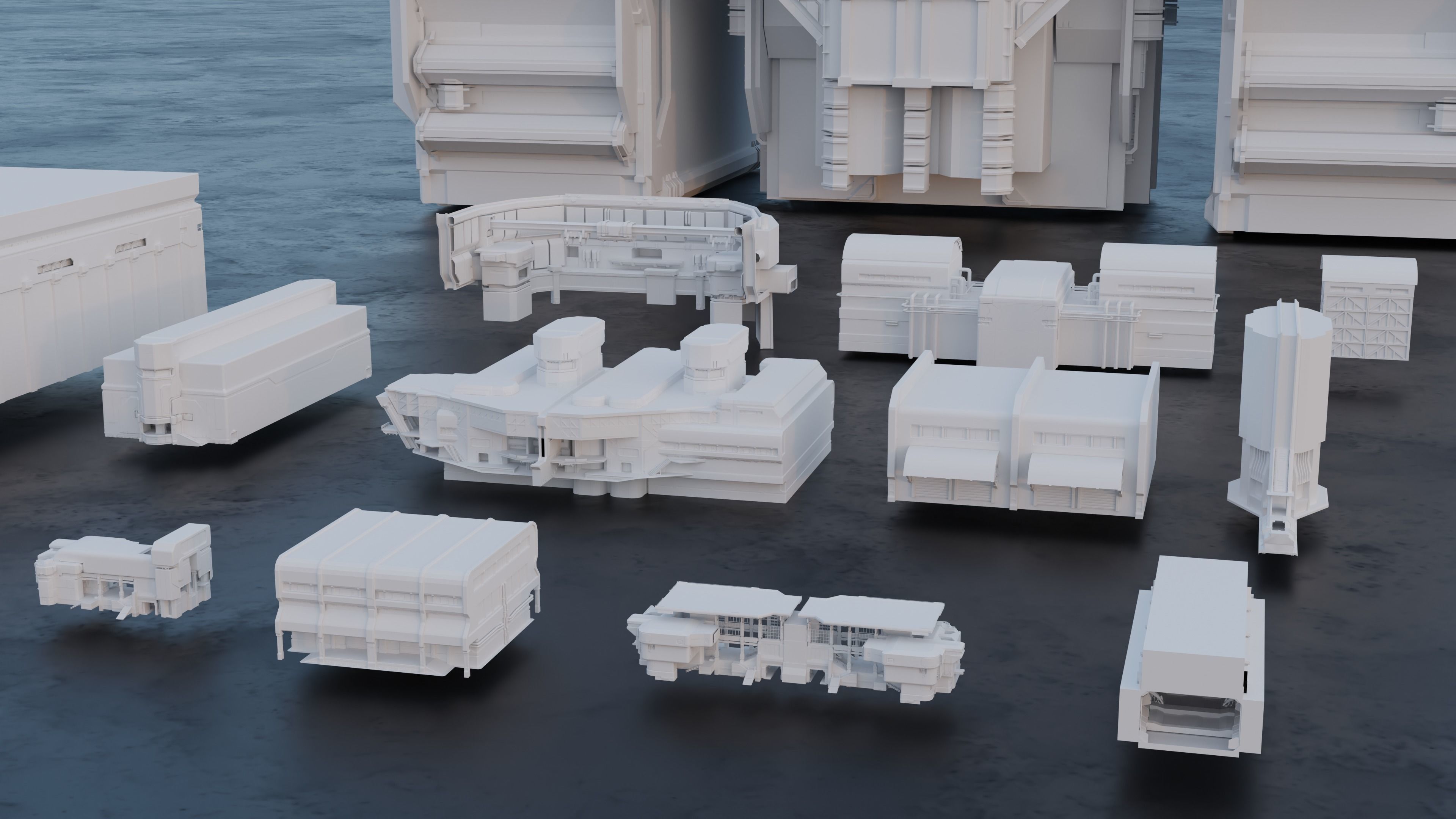 Scifi building kitbash pack Low-poly 3D model_2