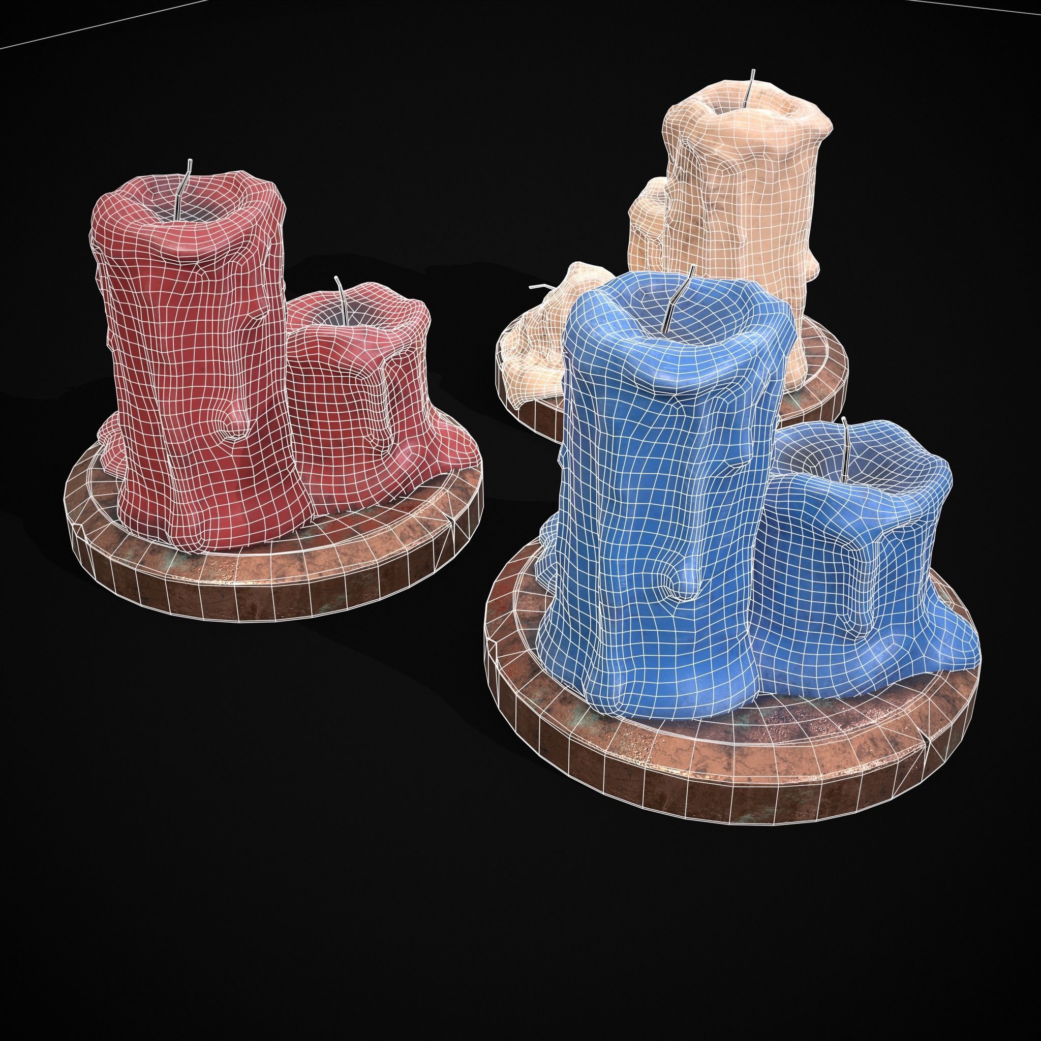 Three Melted Candles Low-poly 3D model_12