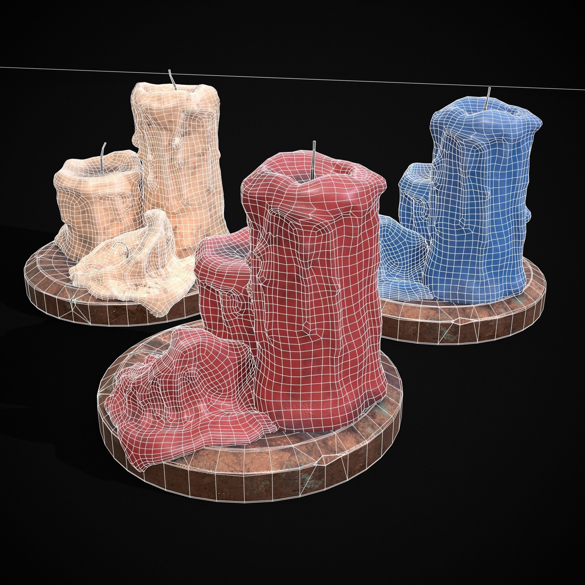 Three Melted Candles Low-poly 3D model_6