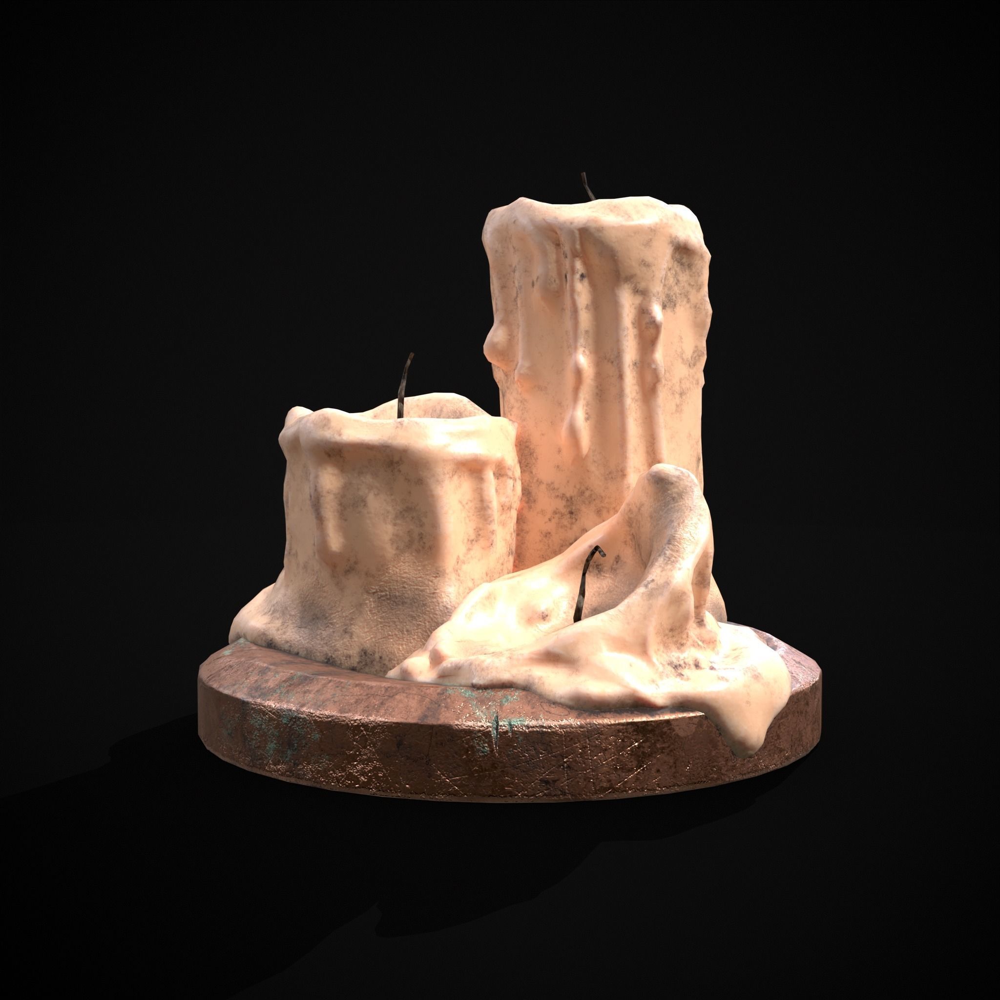 Three Melted Candles Low-poly 3D model_15