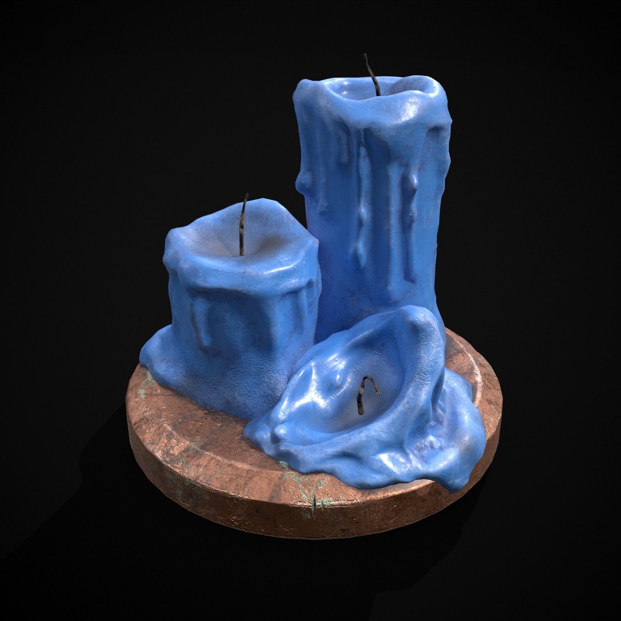 Three Melted Candles Low-poly 3D model_10