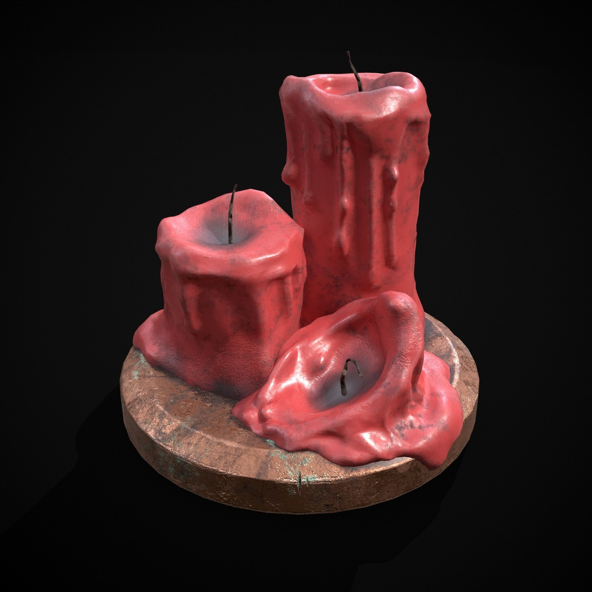 Three Melted Candles Low-poly 3D model_9