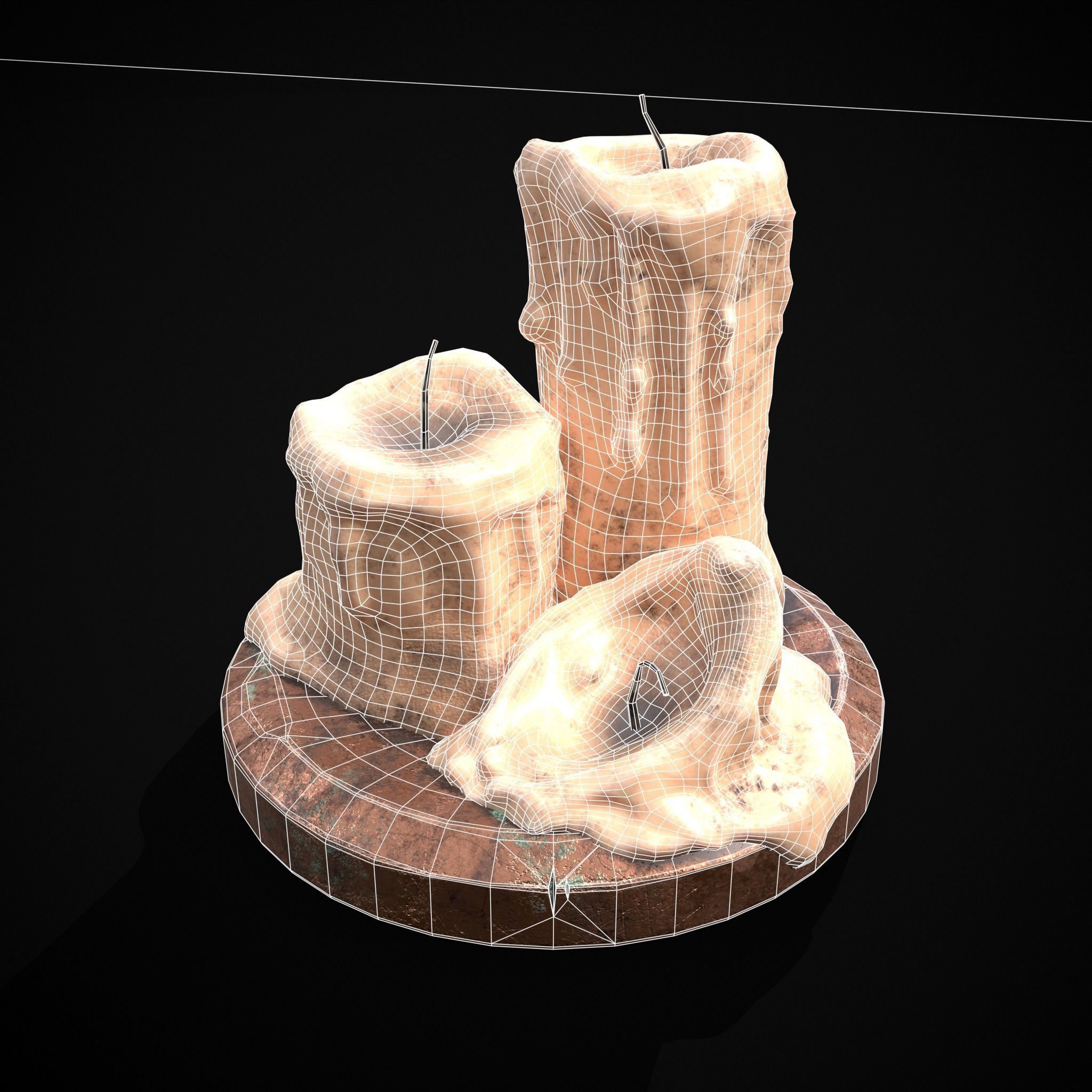 Three Melted Candles Low-poly 3D model_8