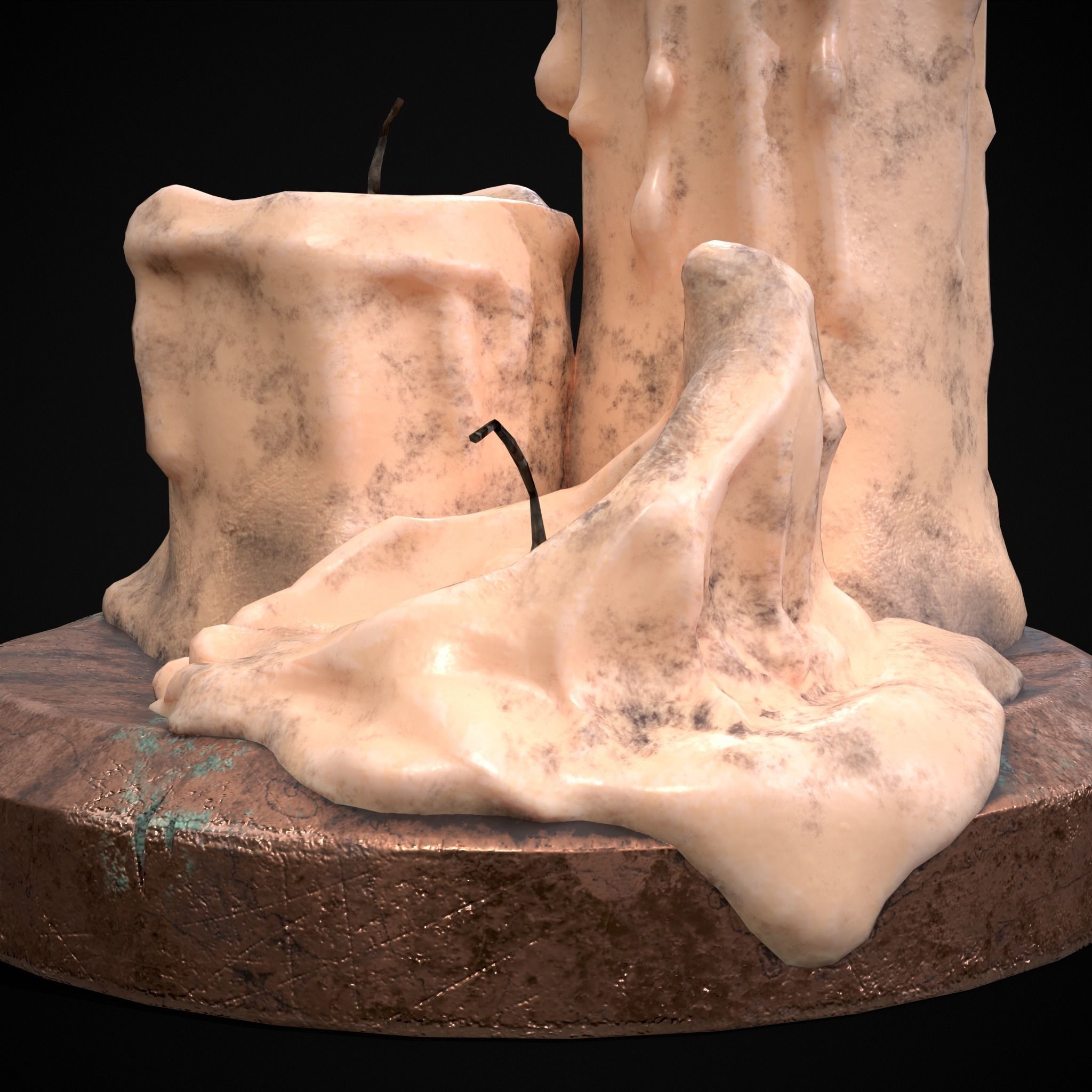 Three Melted Candles Low-poly 3D model_25