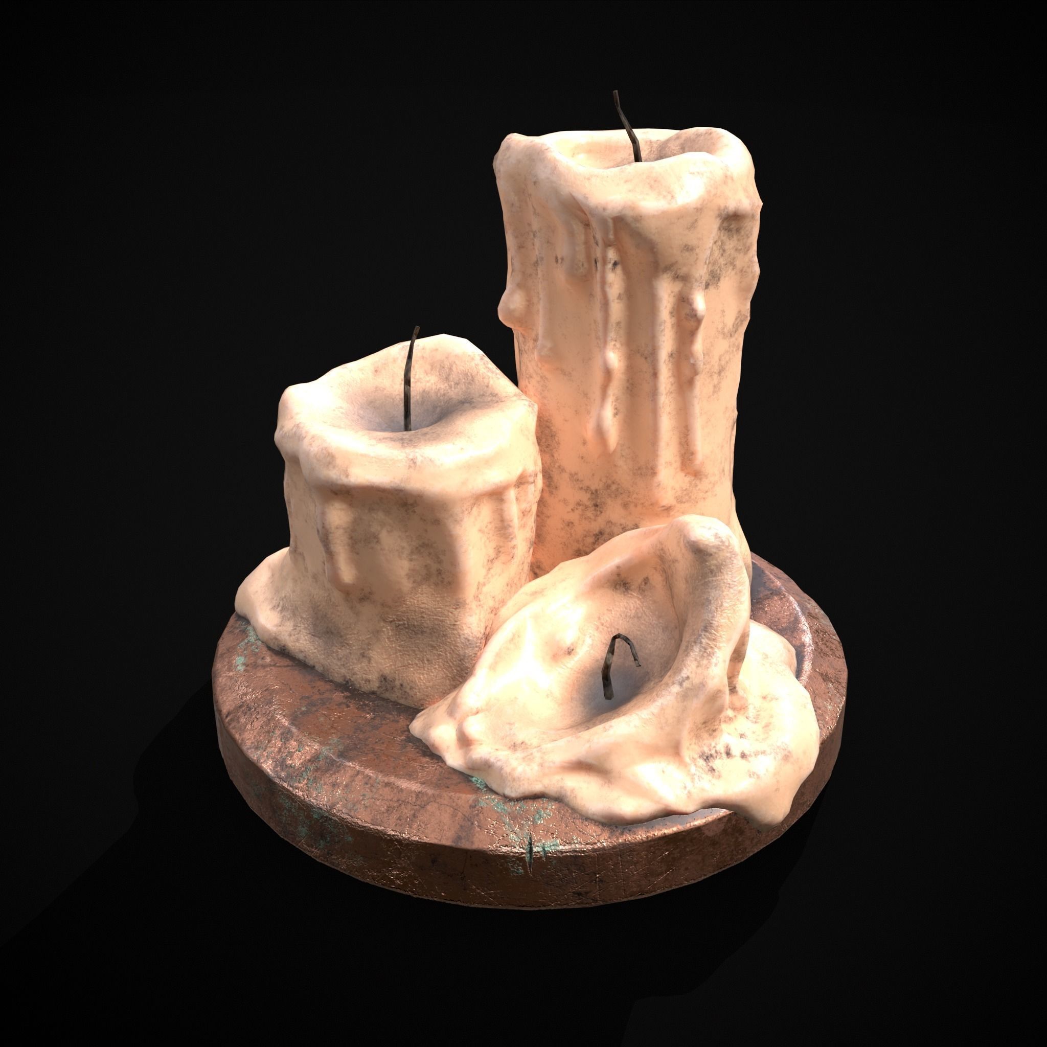 Three Melted Candles Low-poly 3D model_7