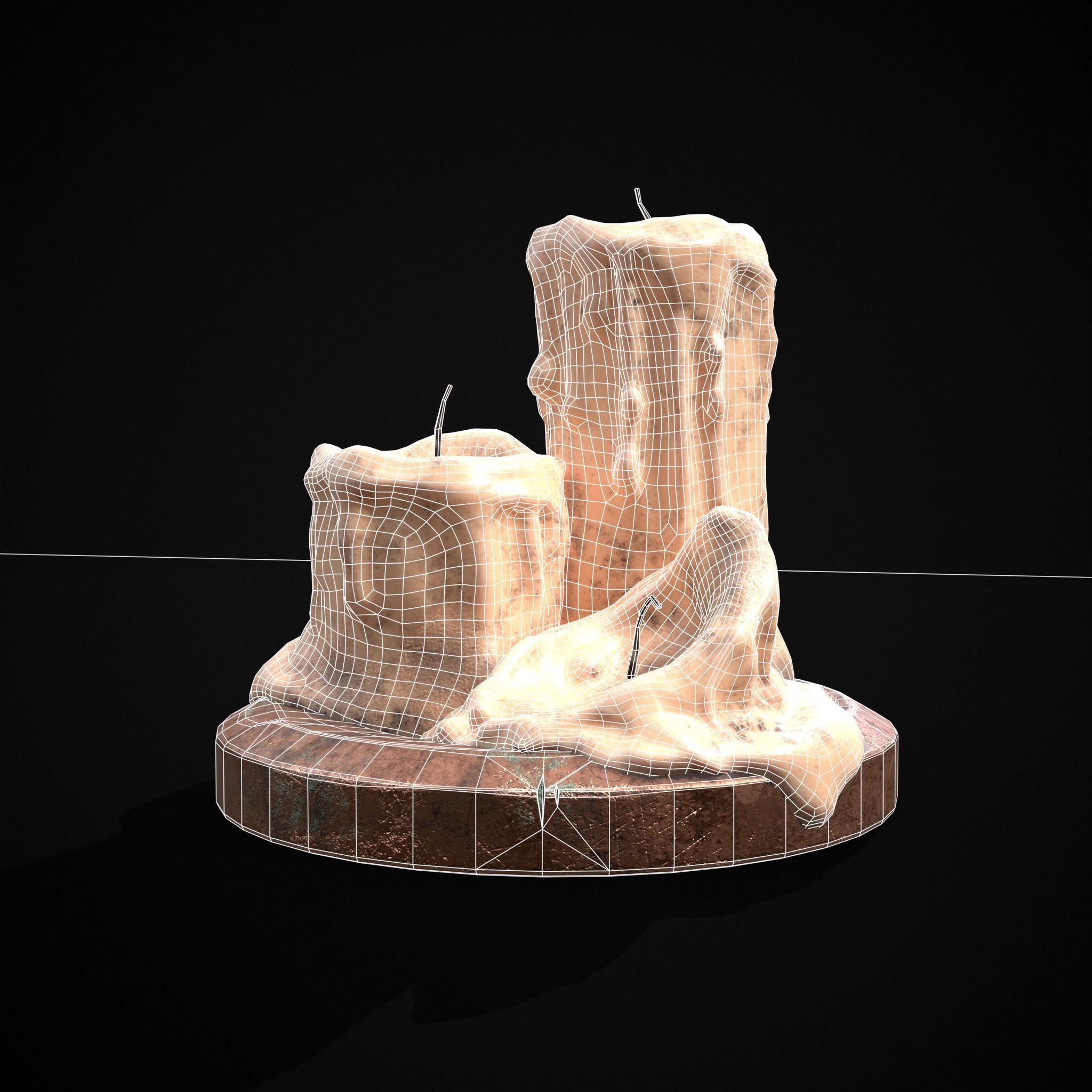 Three Melted Candles Low-poly 3D model_16