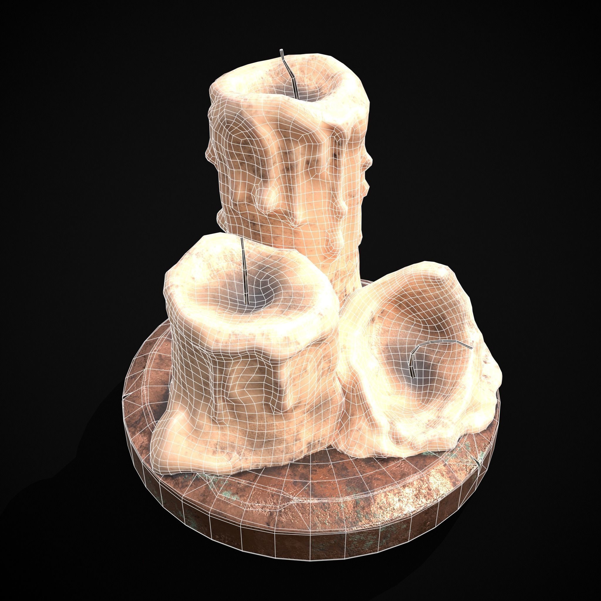 Three Melted Candles Low-poly 3D model_4