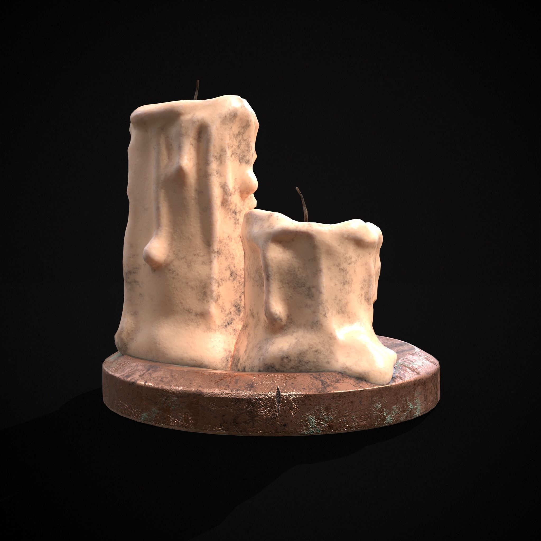 Three Melted Candles Low-poly 3D model_21