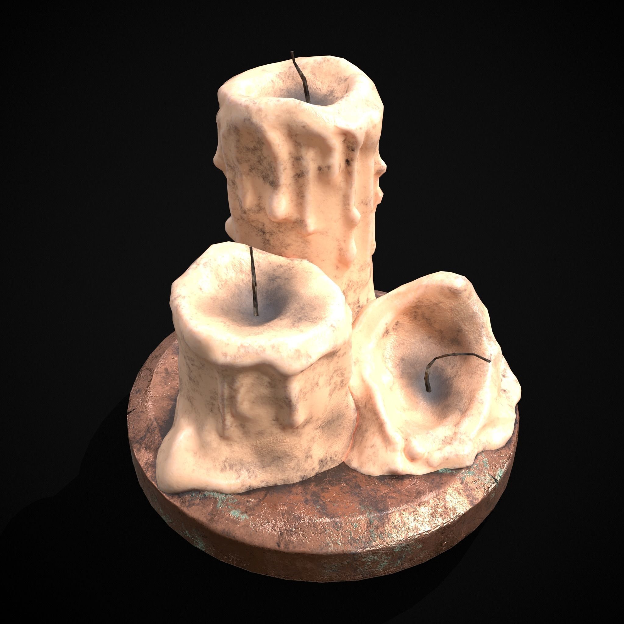 Three Melted Candles Low-poly 3D model_3