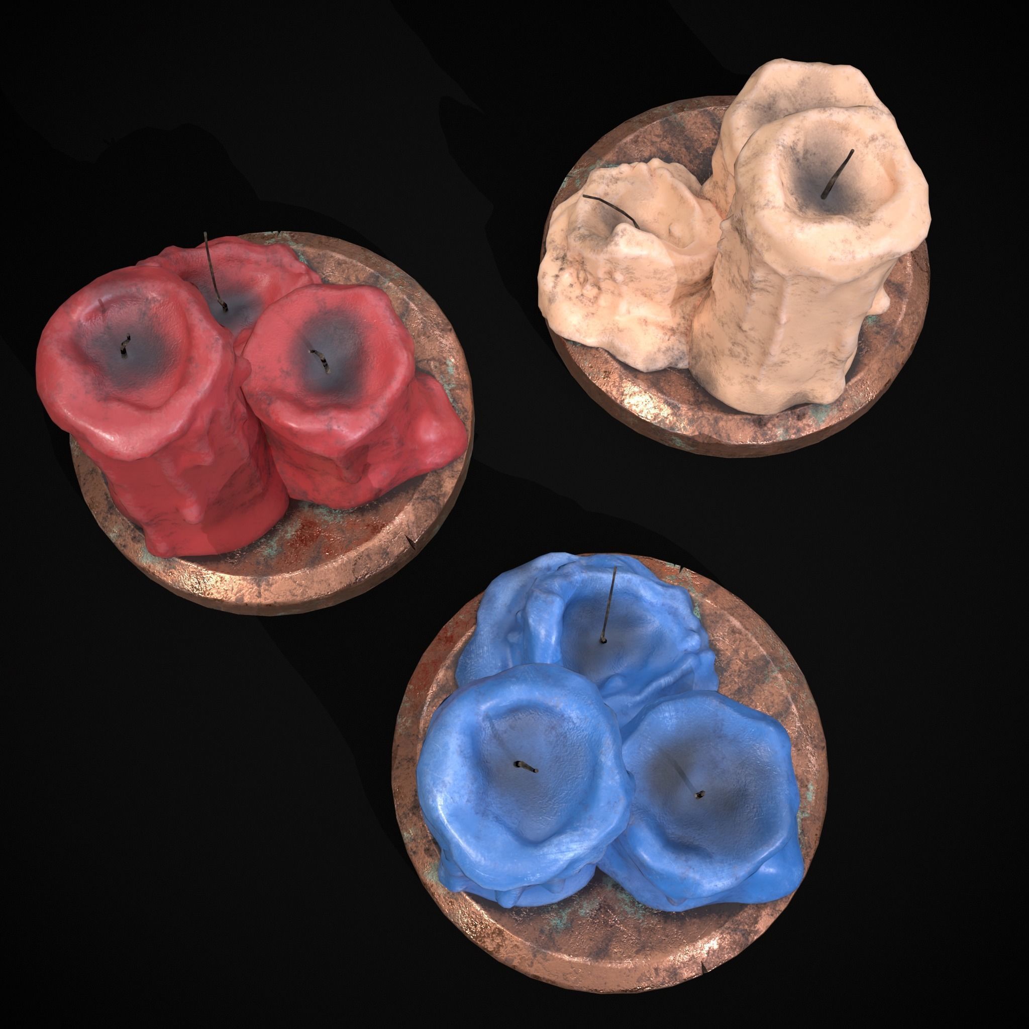 Three Melted Candles Low-poly 3D model_13