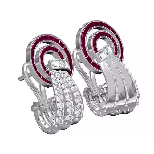 Ruby Baguette Diamond Art Deco Earring