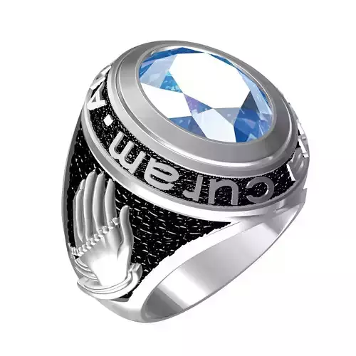 Blue Sapphire Oval Stone Praying Hands Round Signet Ring